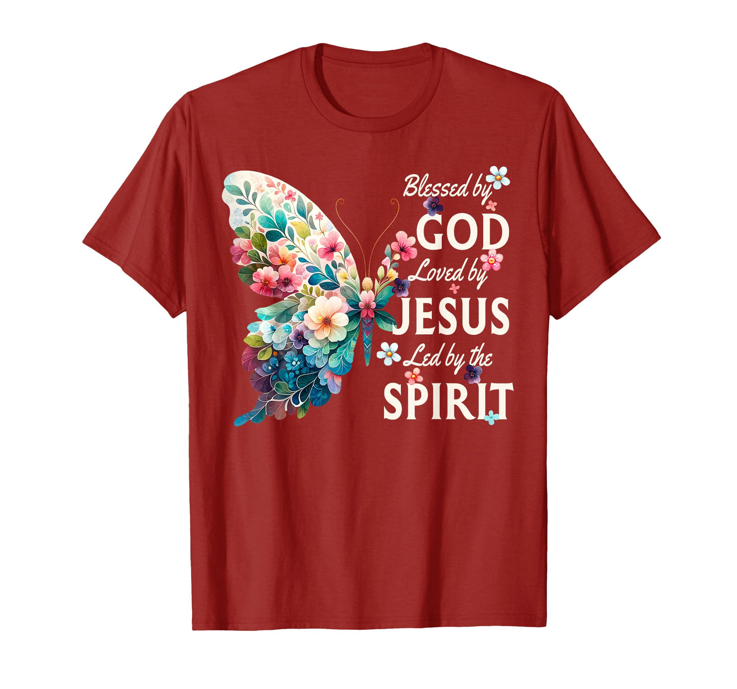 Blessed by God Loved by Jesus Floral Butterfly Christian T-Shirt