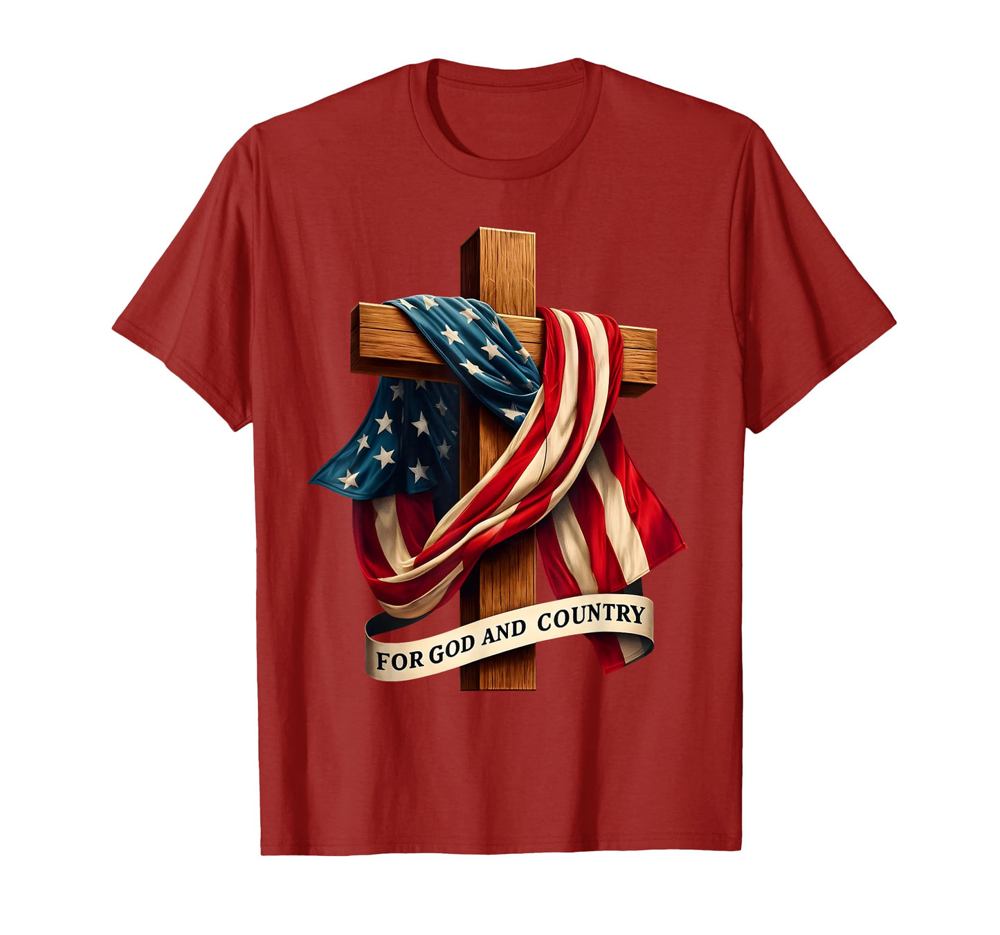 For God and Country Cross Christian Patriotic Jesus Lovers T-Shirt, Small, Black