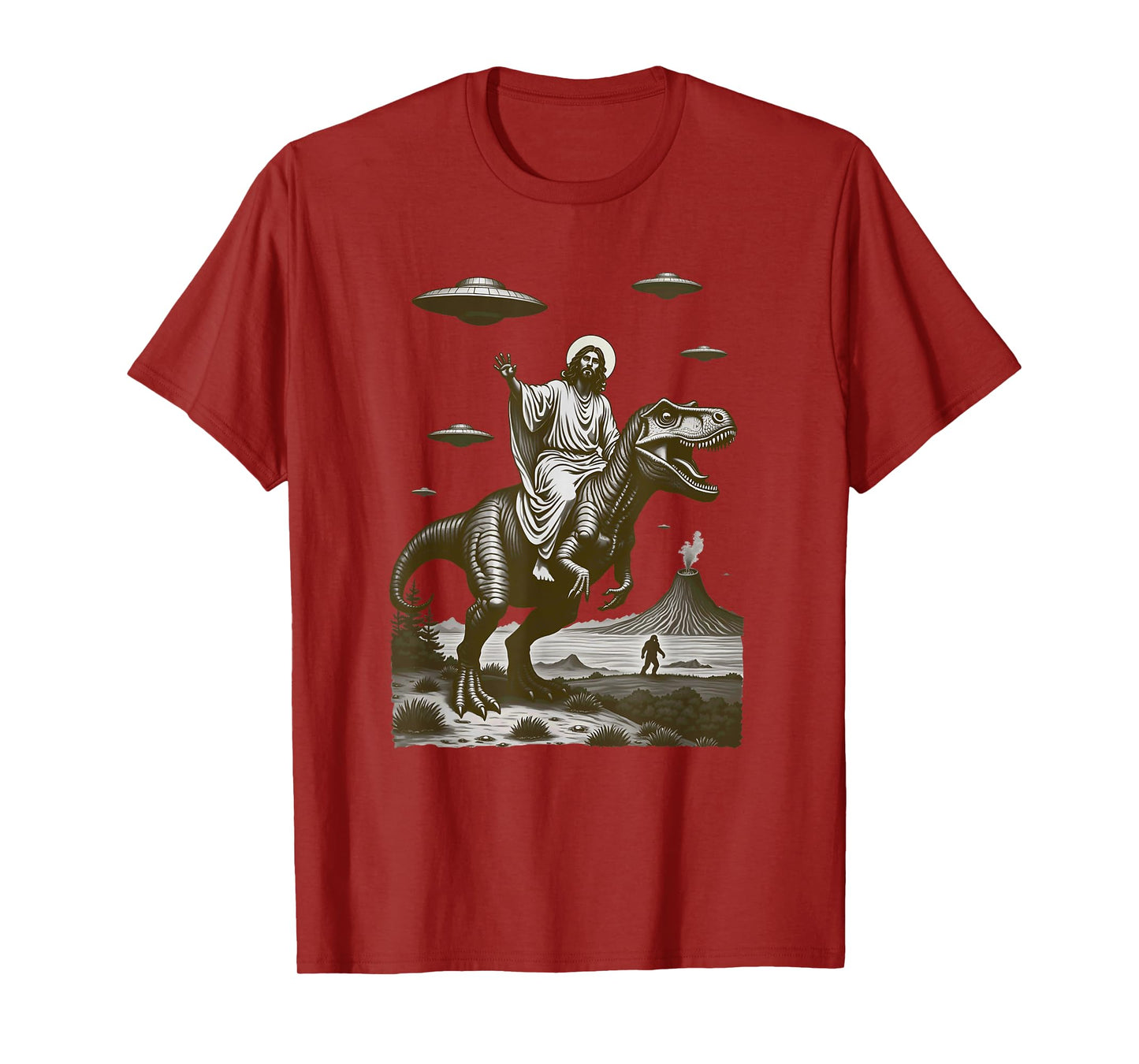 Jesus on Dinosaur Alien Flying Saucer Bigfoot T-Shirt