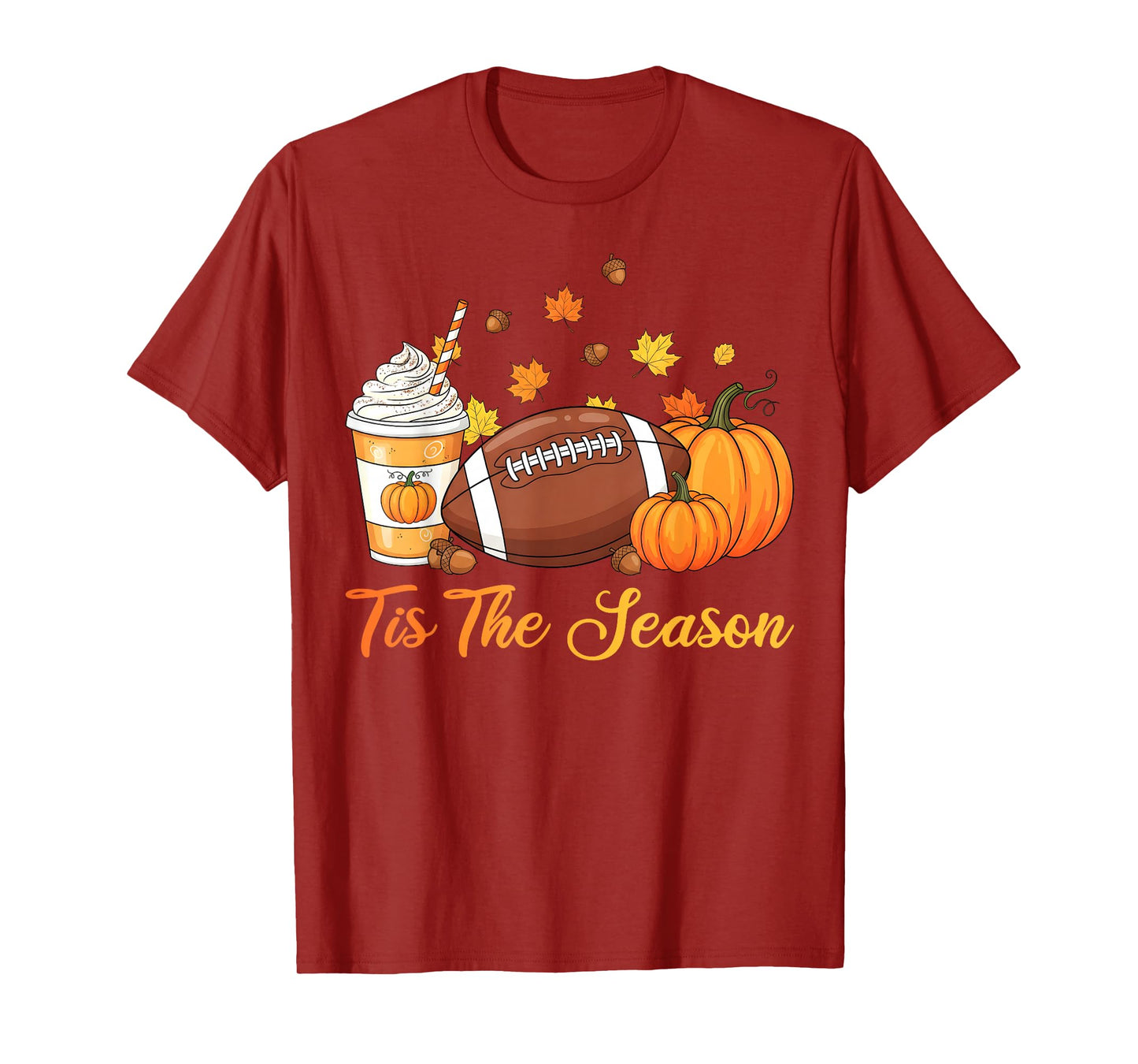 Pumpkin Spice Football Tis The Season Fall Thanksgiving T-Shirt