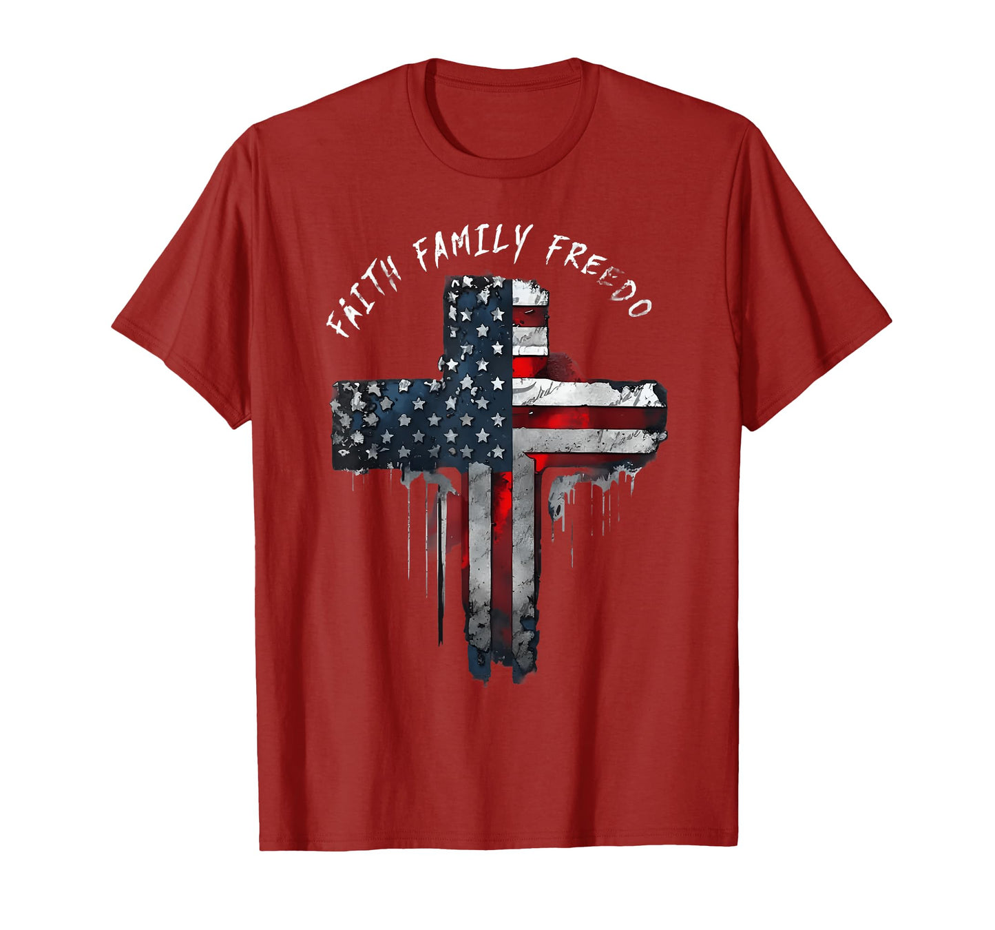 Faith Family Freedom Patriotic Cross With American Flag T-Shirt