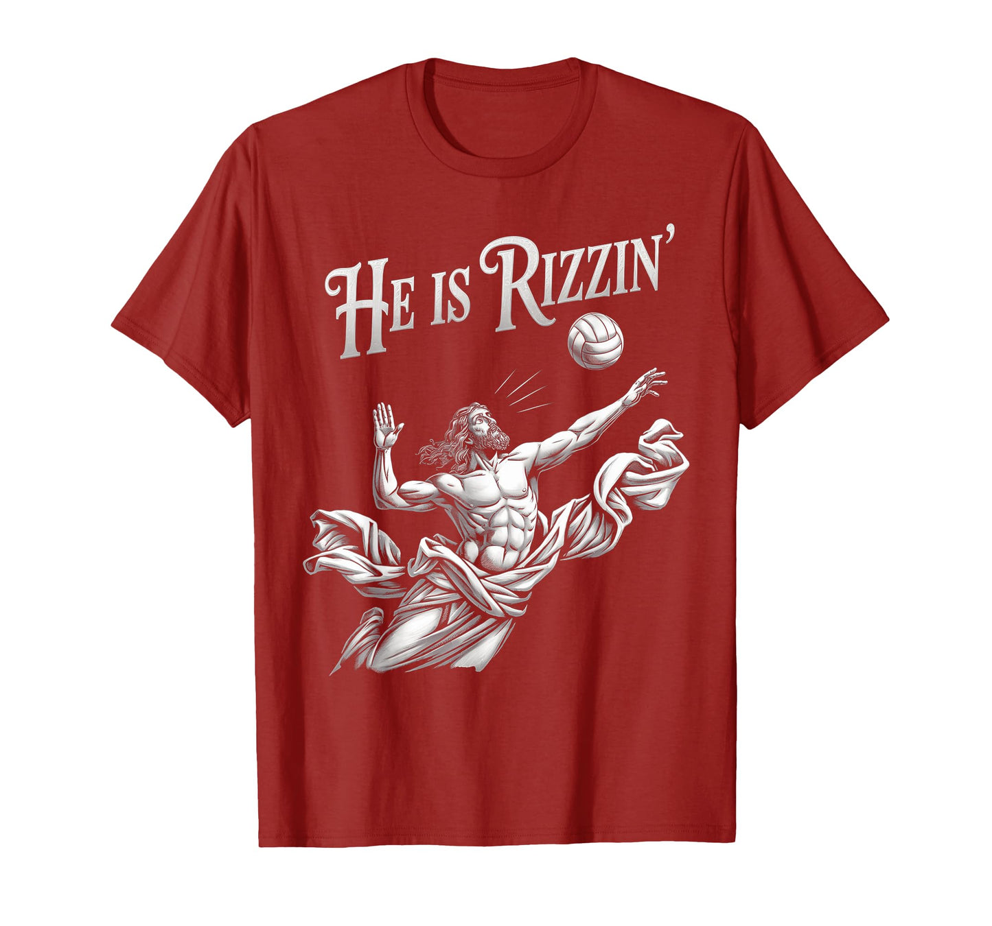 He Is Rizzin Funny Jesus Playing Volleyball Player Easter T-Shirt