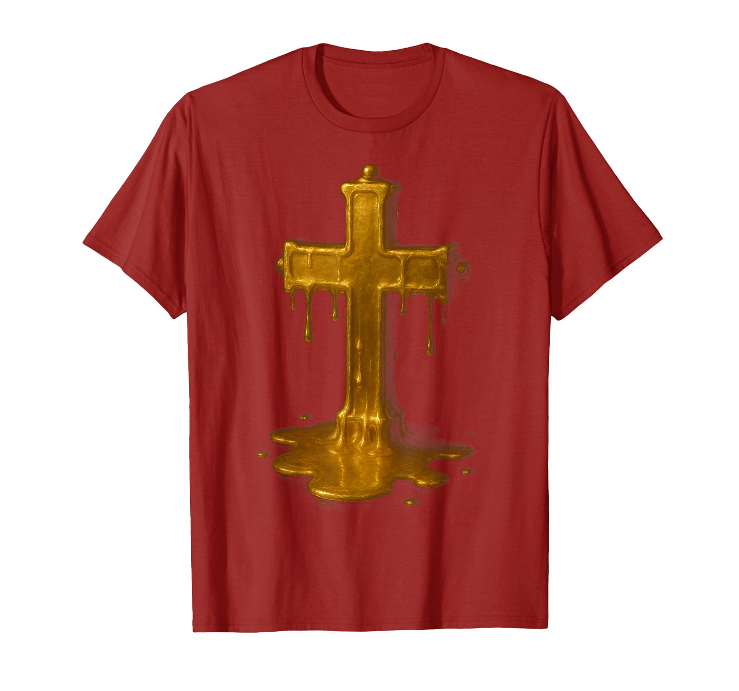 Melting Drip Golden Cross Abstract Faith Symbol Art T-Shirt