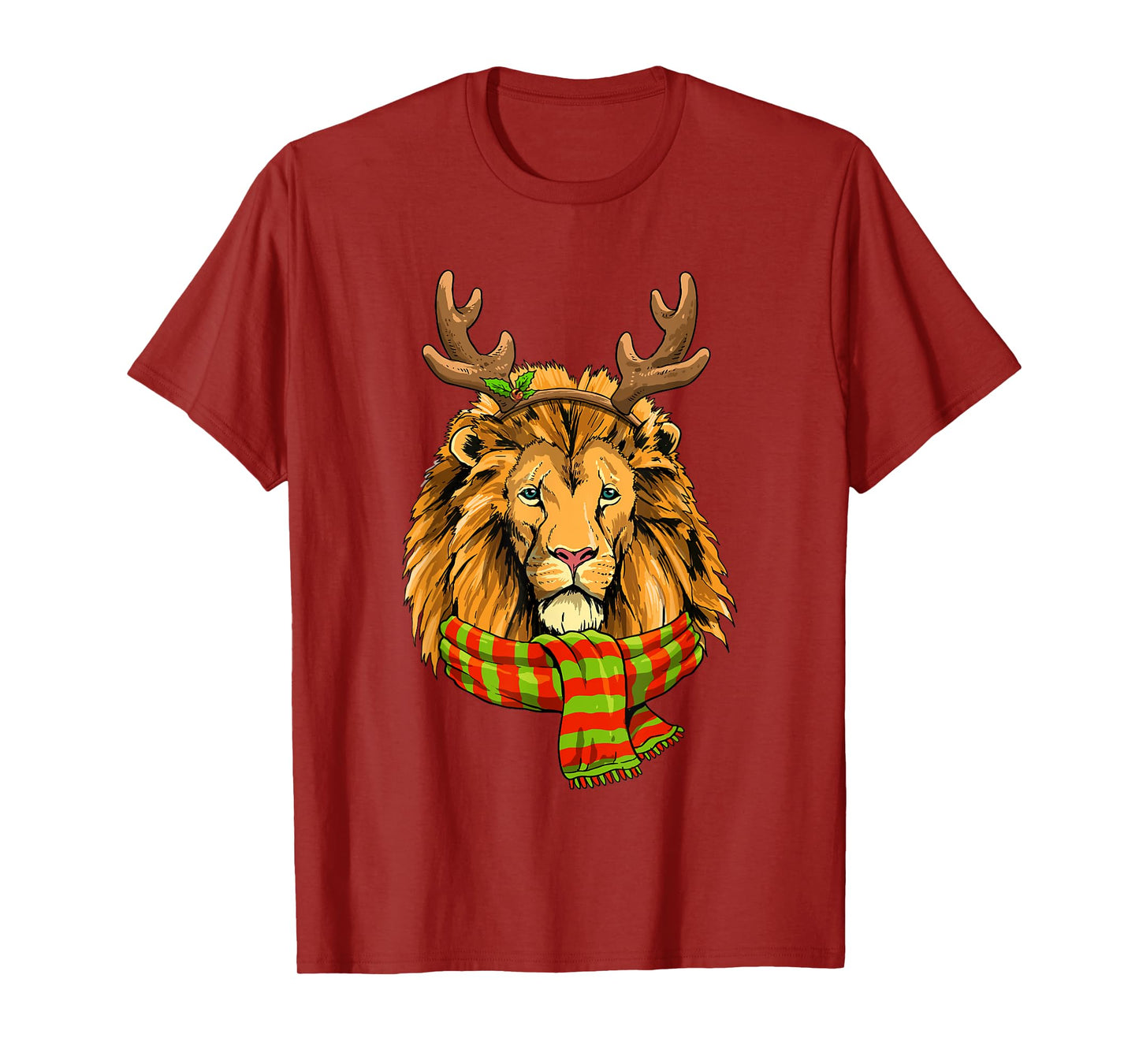 Christmas Lion Head Reindeer Xmas Wildlife Animal Face T-Shirt