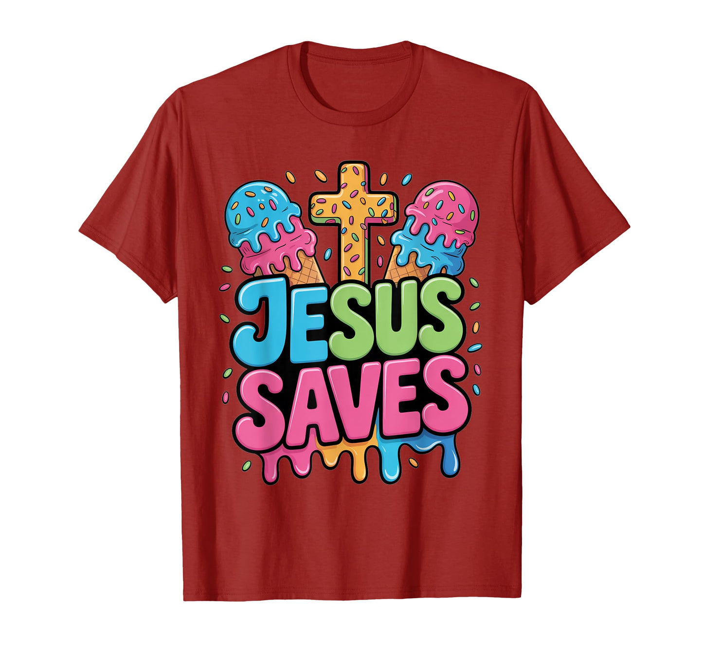 Jesus Saves Ice Cream Christian Drip Kids Faith Religious T-Shirt