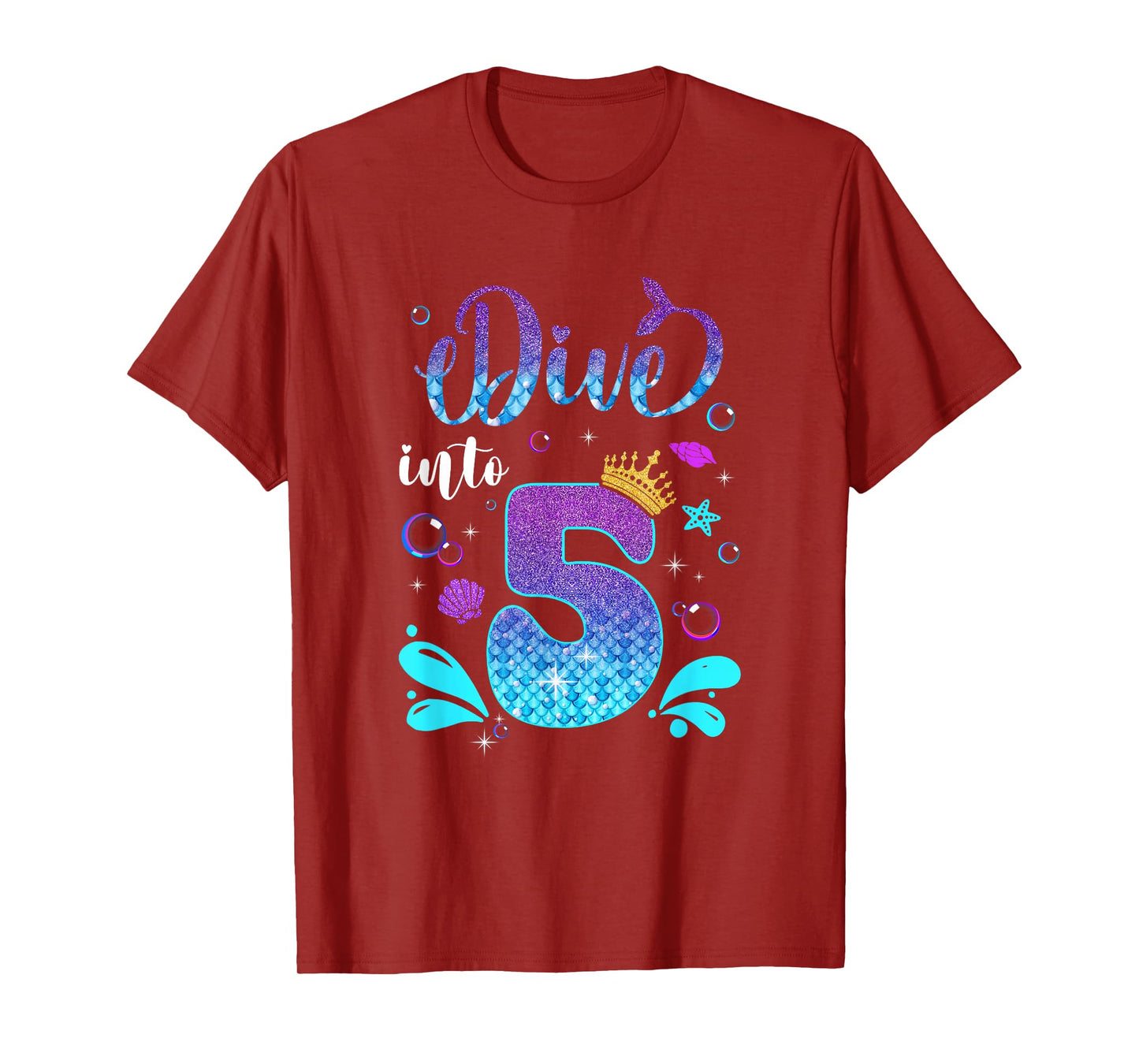 Dive Into 5 Birthday Decorations Girl 5Th Birthday Mermaid T-Shirt