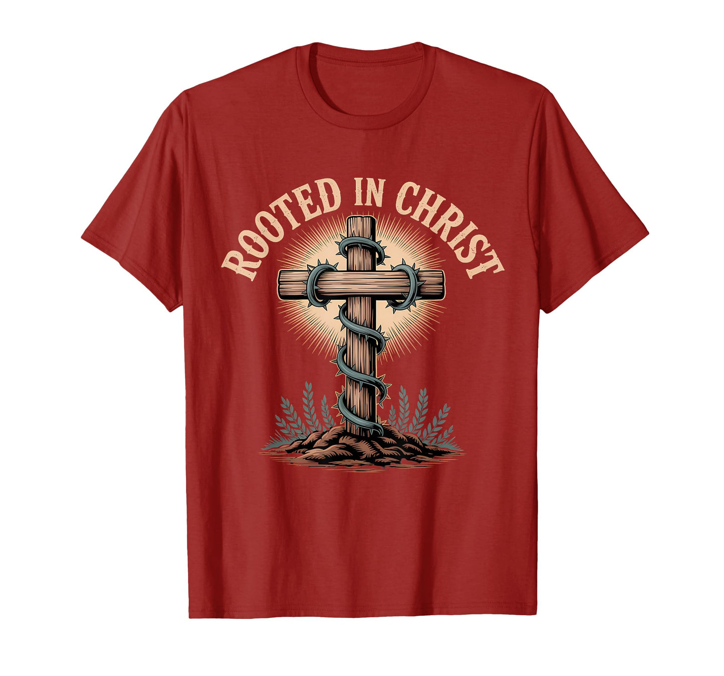 Rooted in Christ Christian Faith Jesus Cross T-Shirt