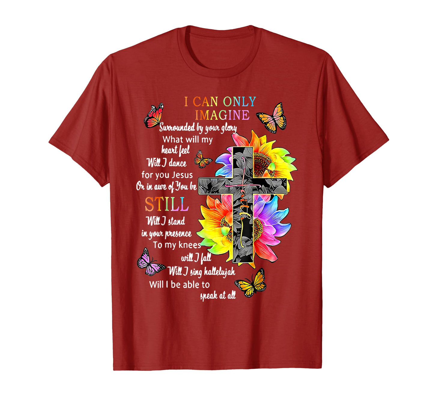 Sunflower Jesus Cross Butterfly I Can Imagine Christian T-Shirt
