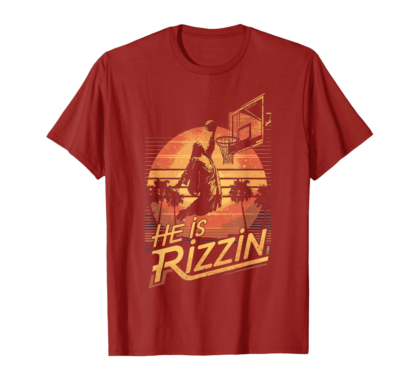 He Is Rizzin Jesus Playing Basketball Funny Retro Christian T-Shirt