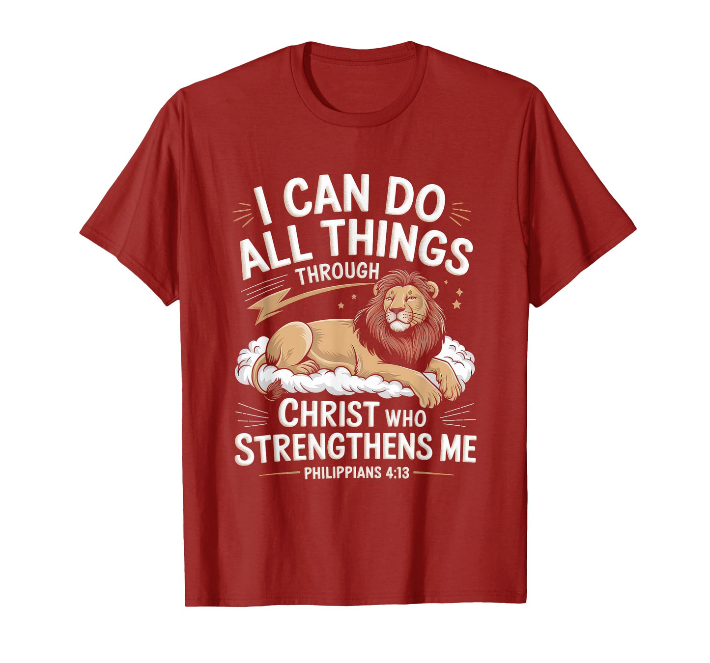 Christian Tshirt Philippians 4:13 Religious Lion Strengthens T-Shirt