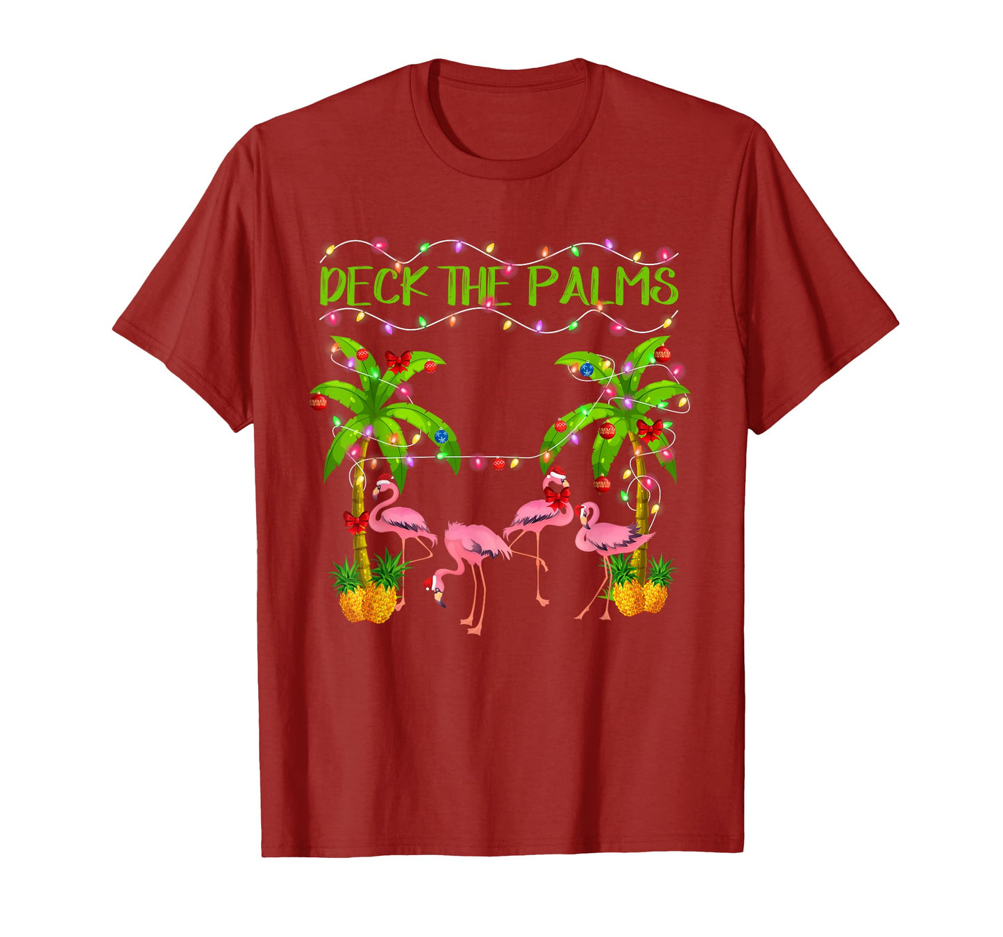 Deck the Palms Flamingo Lover Merry Christmas Pink Xmas T-Shirt