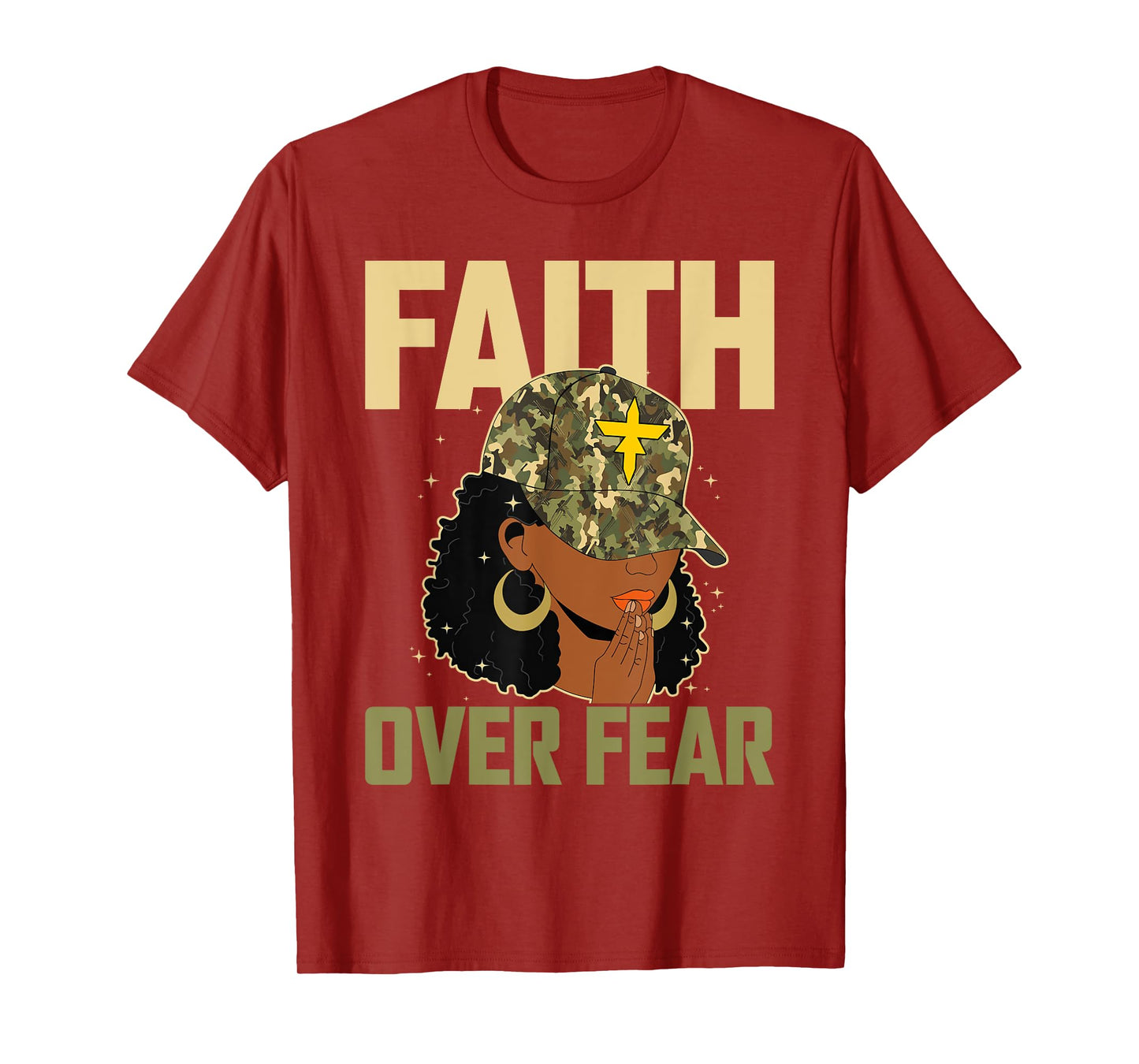 Faith Over Fear Christian Camo African American Afro Women T-Shirt