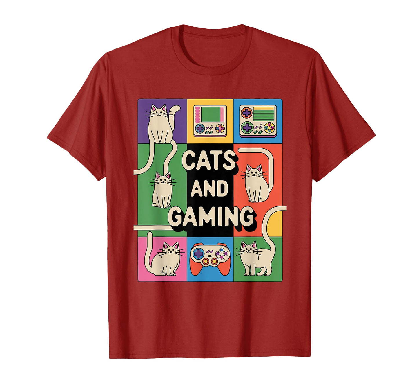 Retro Cats And Gaming Funny Cat Lover and Video Game Player T-Shirt for Men Women Kids