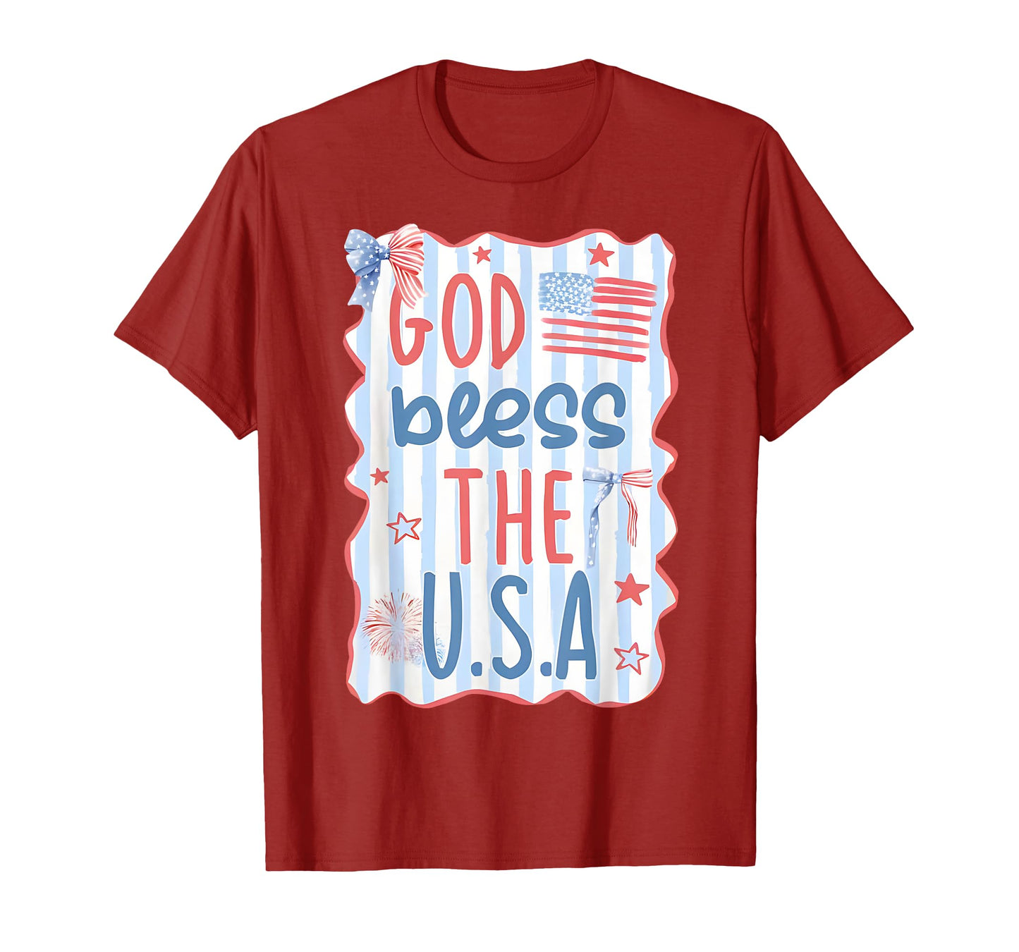 Coquette Bow God Bless The USA American Flag 4th Of July T-Shirt