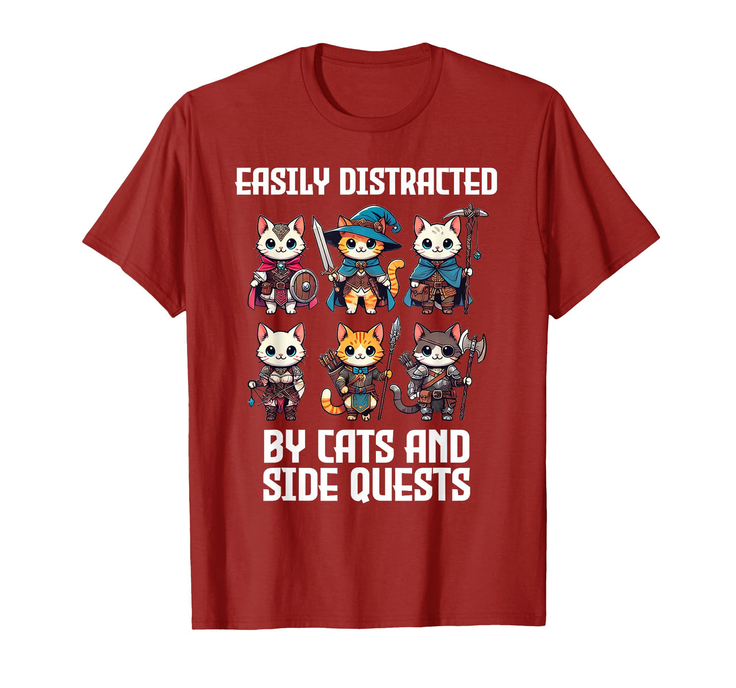 Easily Distracted By Cats And Side Quests Funny Gamer T-Shirt