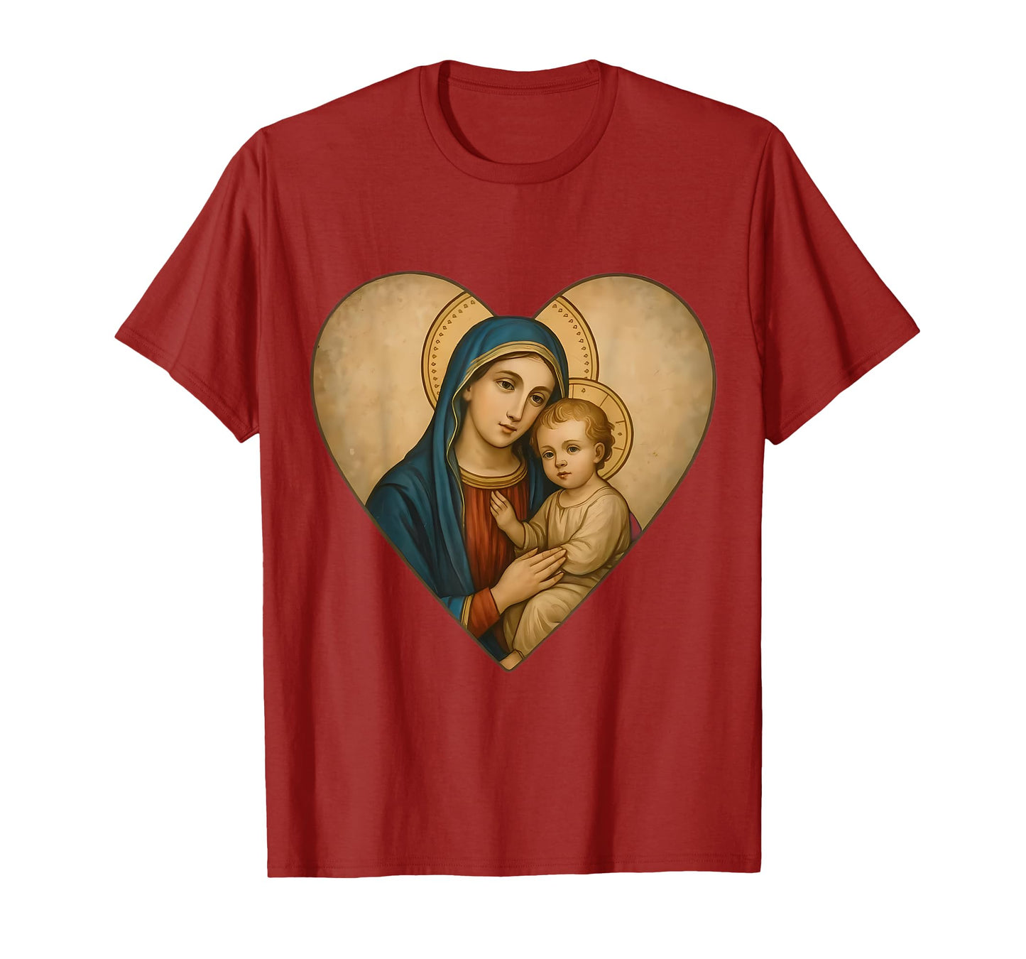 Saint Mary with Baby Jesus Christ Santa Maria Heart Icon T-Shirt