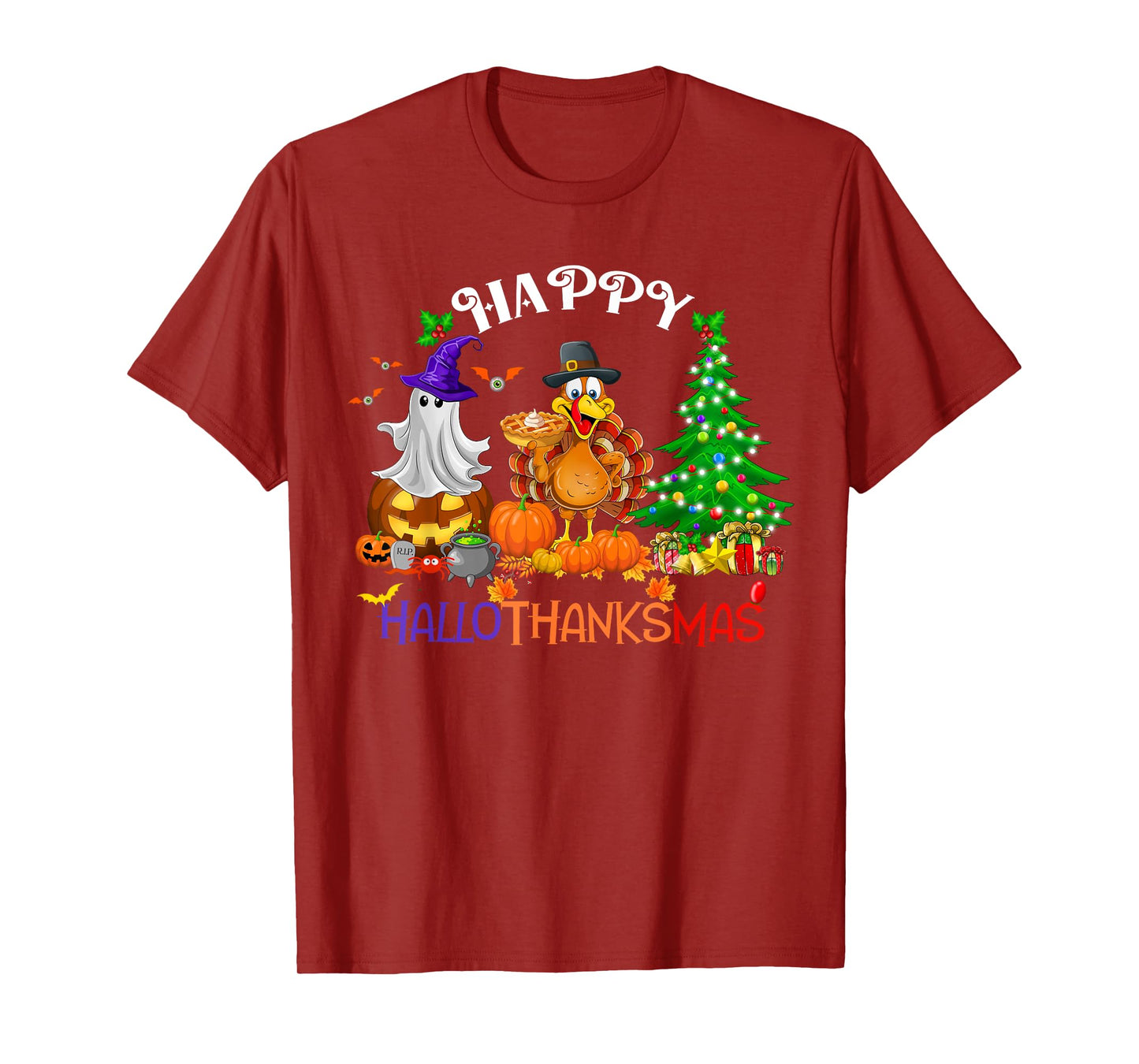 Retro Halloween Thanksgiving Christmas Happy HalloThanksMas T-Shirt