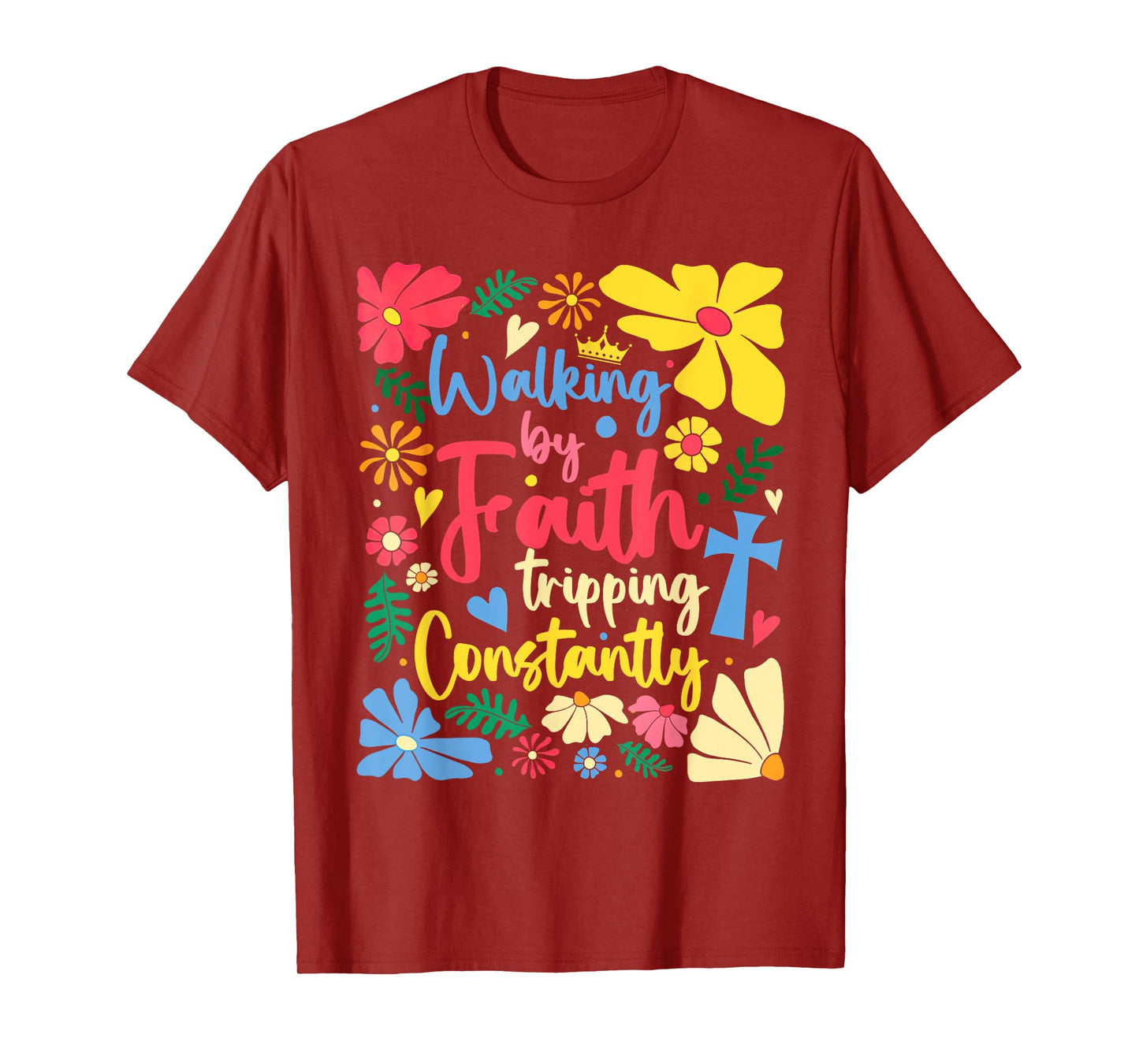Retro Walking By Faith Tripping Constantly Boho Floral T-Shirt