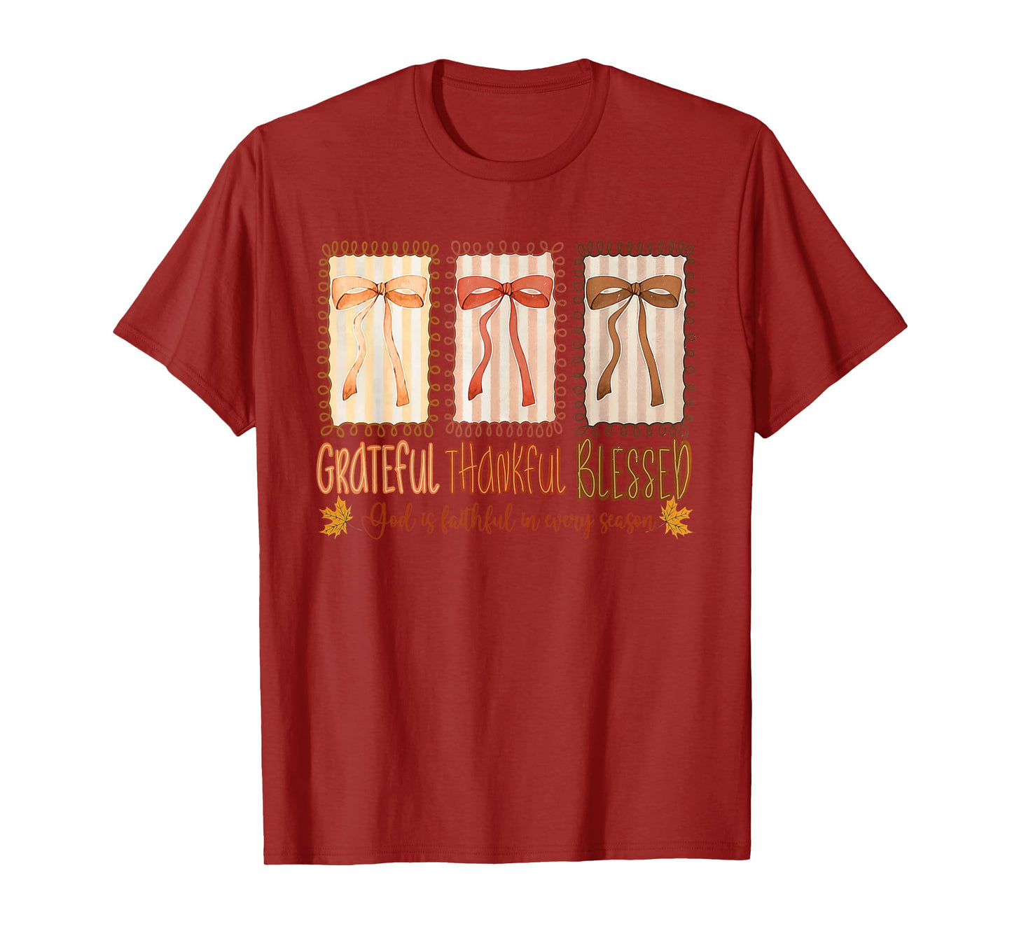 Grateful Thankful Blessed God's Faithful Christian Faith Bow T-Shirt
