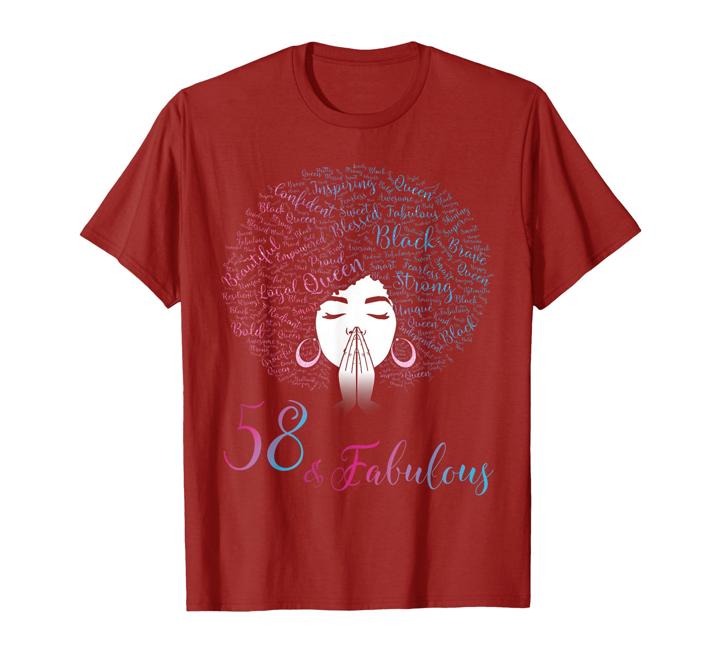 58 & Fabulous Black Queen Afro Hair 58th Birthday T-Shirt