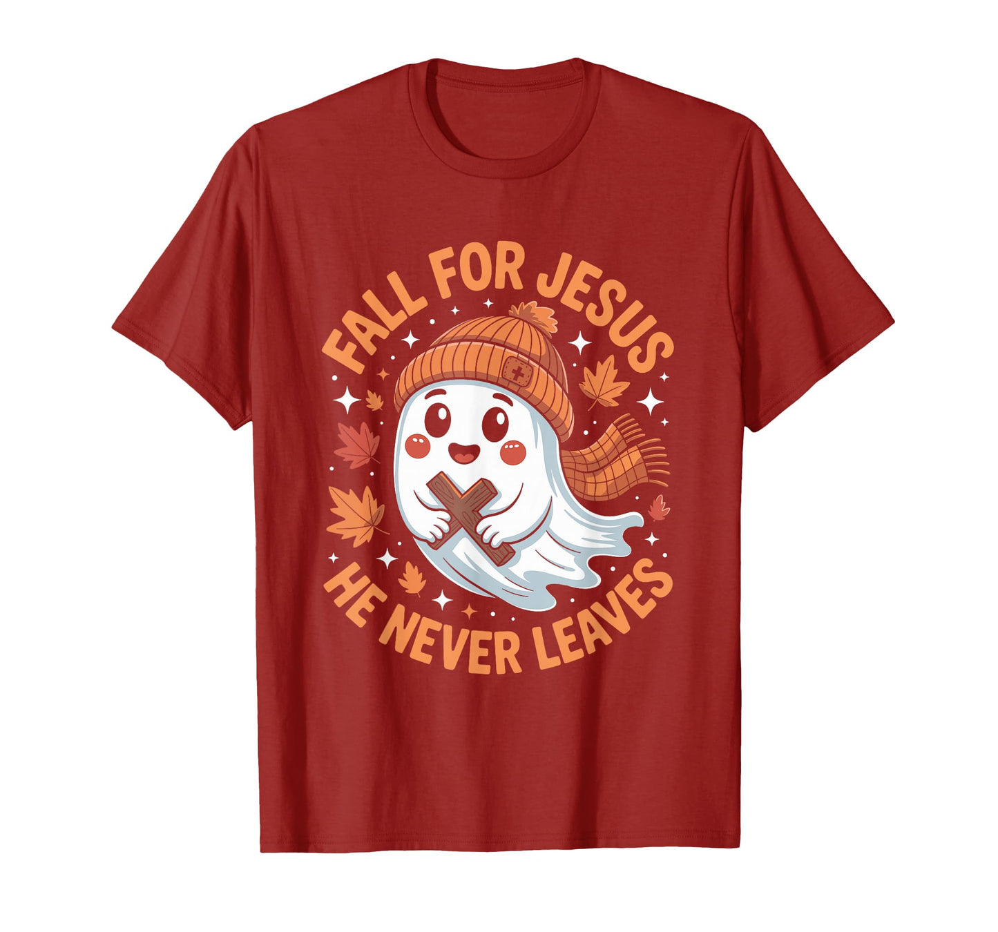 Fall for Jesus He Never Leaves Christian Faith Ghost Meme T-Shirt