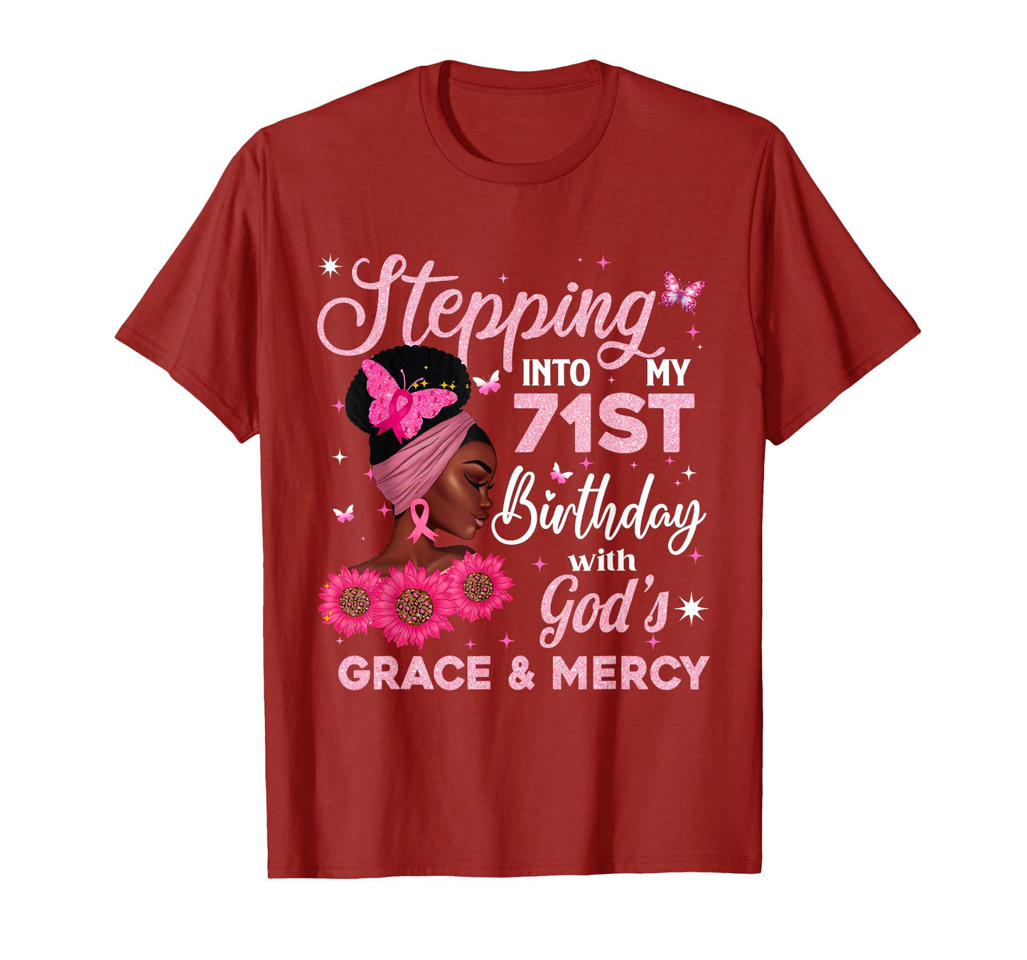 Retro 71st Bday Woman Breast Cancer Butterfly 71 Years Old T-Shirt
