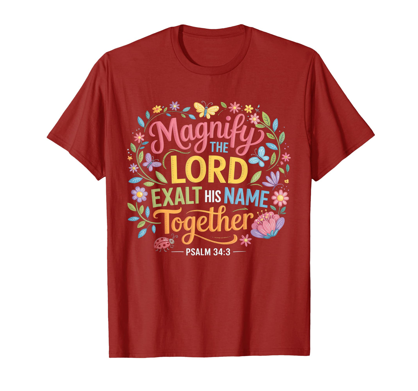 Magnify The Lord Psalm 34:3 Christian Floral T-Shirt