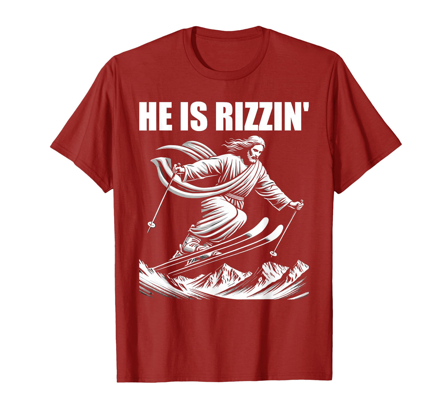 Ski Skiing jesus christ Skiis rizzin' snow christian jump T-Shirt