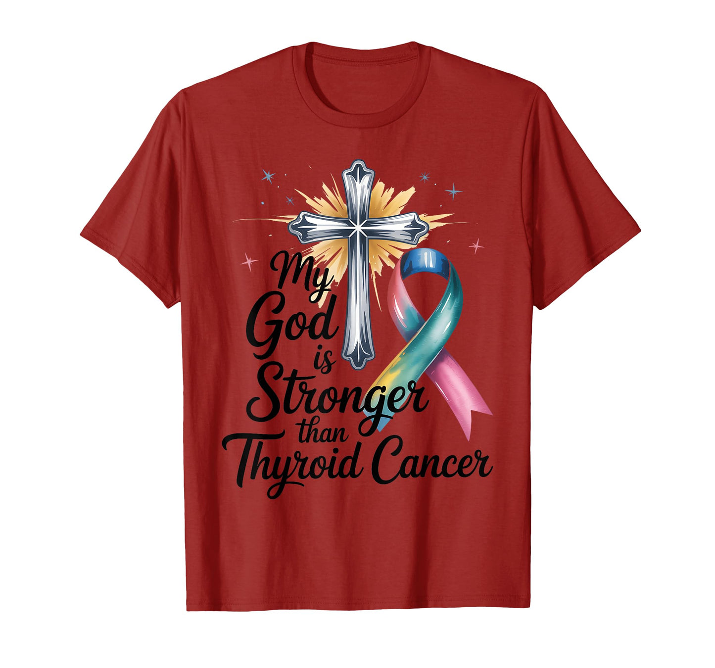 My God Is Stronger Than Thyroid Cancer Awareness Christian T-Shirt