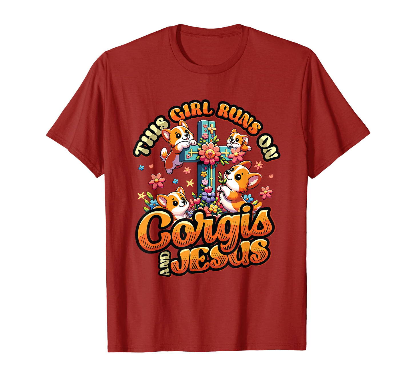 Corgis And Jesus Cute Corgis Christian Cross Girls Corgi T-Shirt