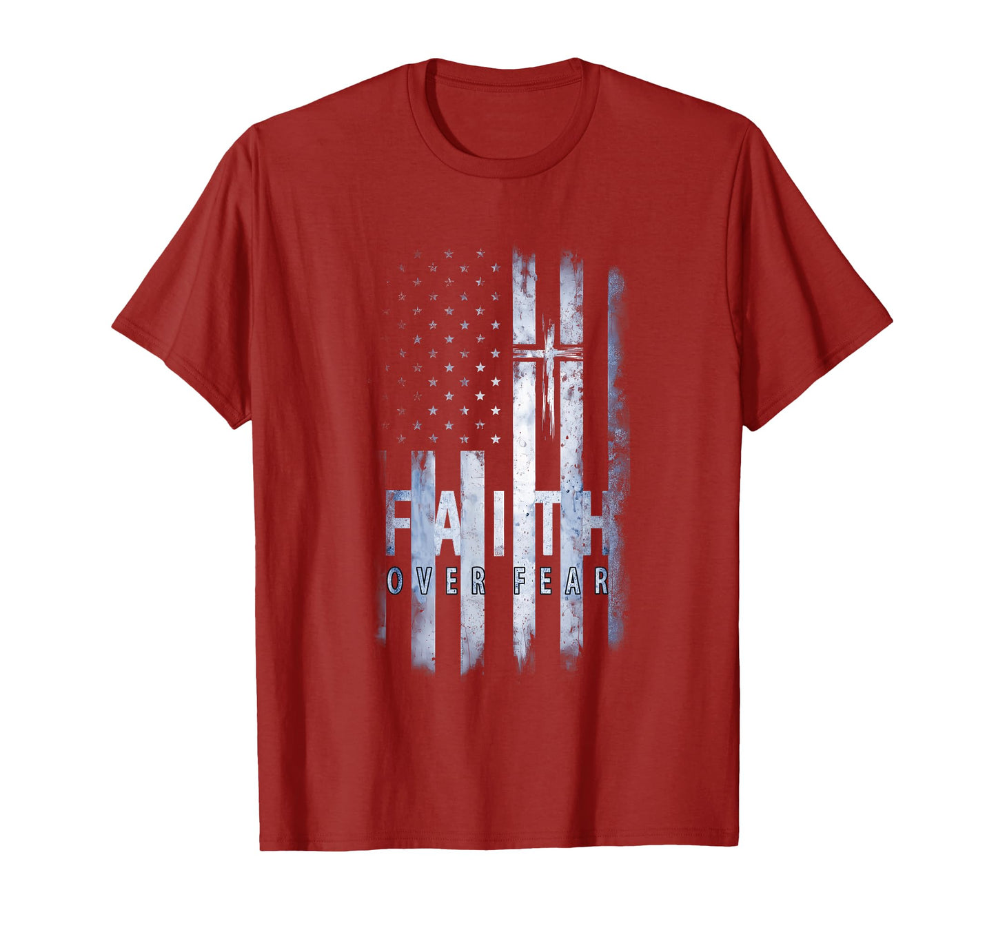 Patriotic USA American Flag Faith Over Fear Prayer T-Shirt for Women Kids Men
