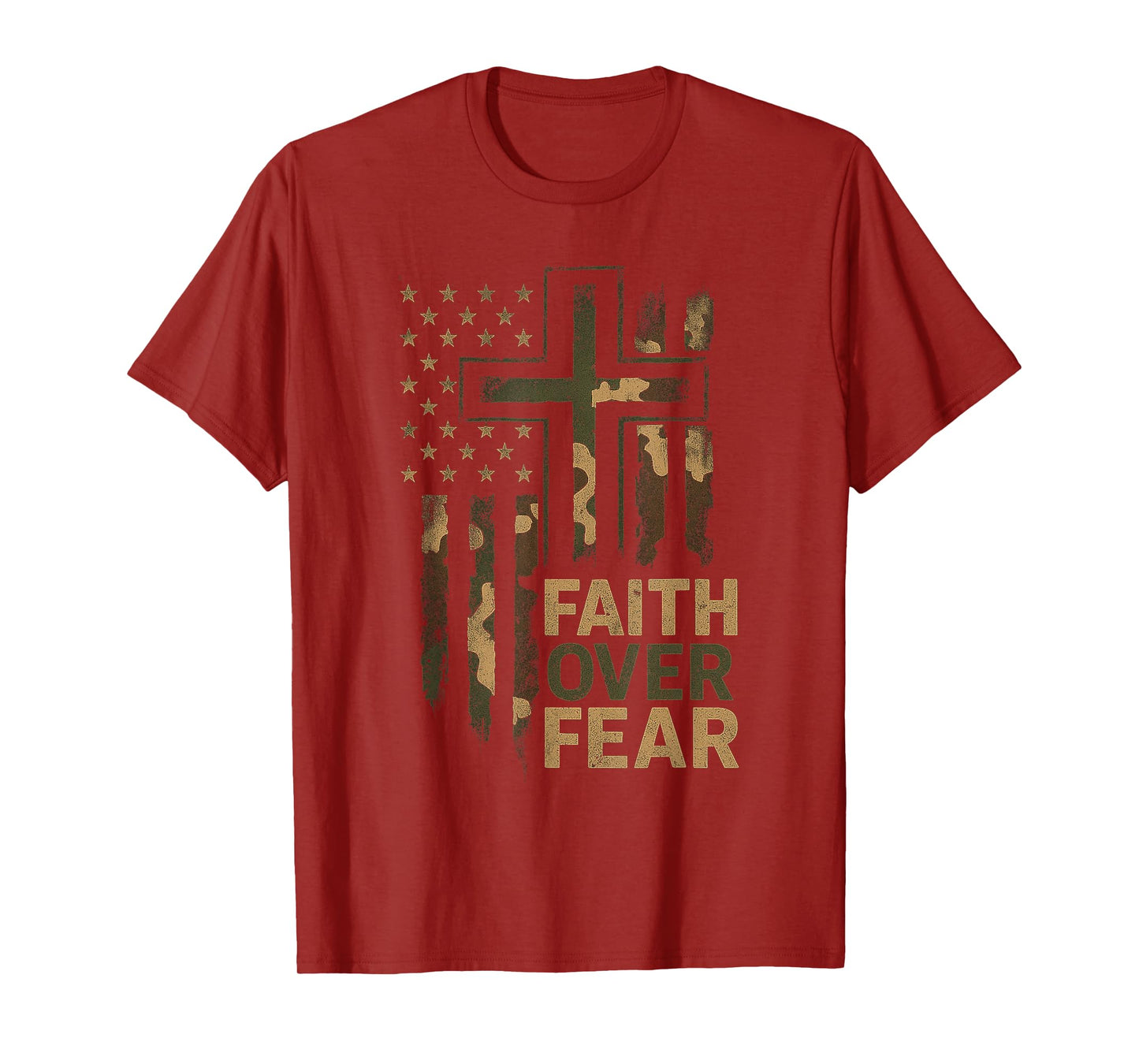 Christian Faith Over Fear Camo US Flag Patriot Men Women Kid T-Shirt