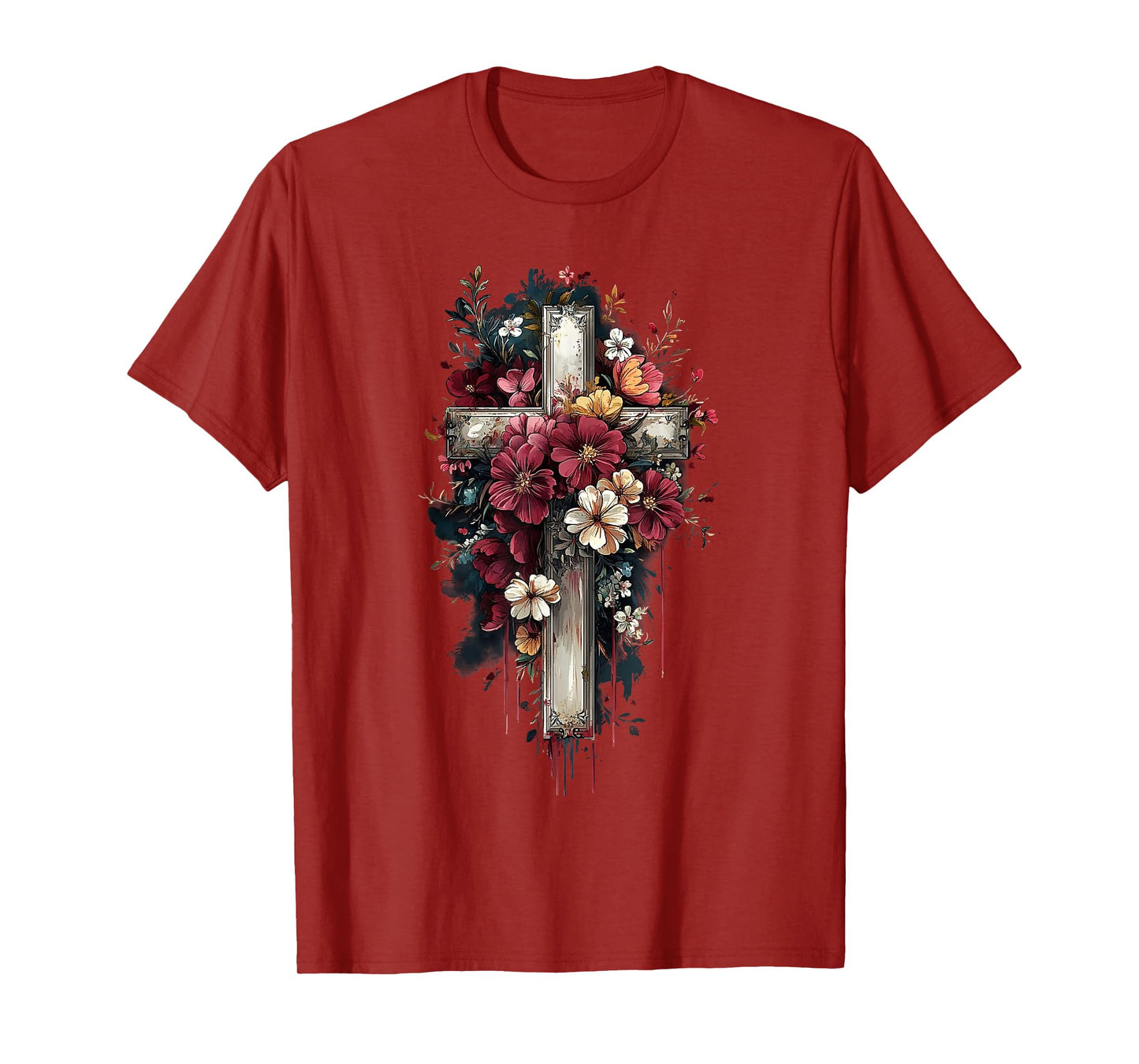 retro faith floral cross printed T-Shirt