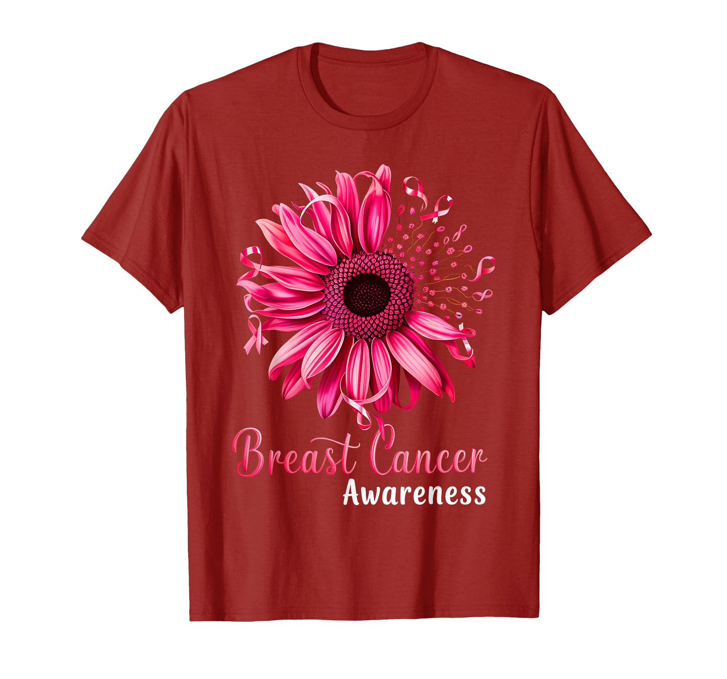 Sunflower Breast Cancer Awareness Pink Ribbon in October T-Shirt