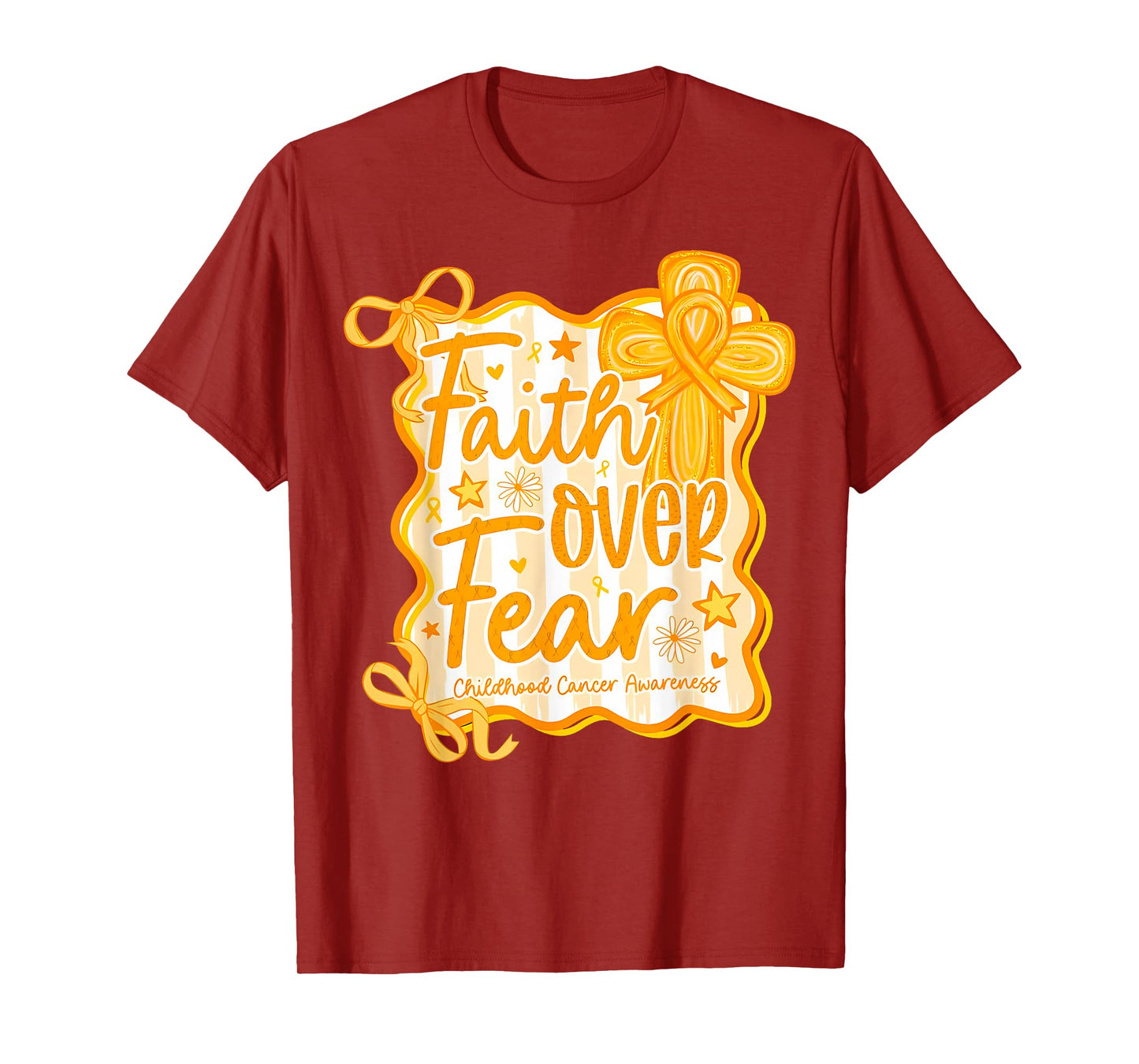 Preppy Faith Over Fear Coquette Childhood Cancer Awareness T-Shirt