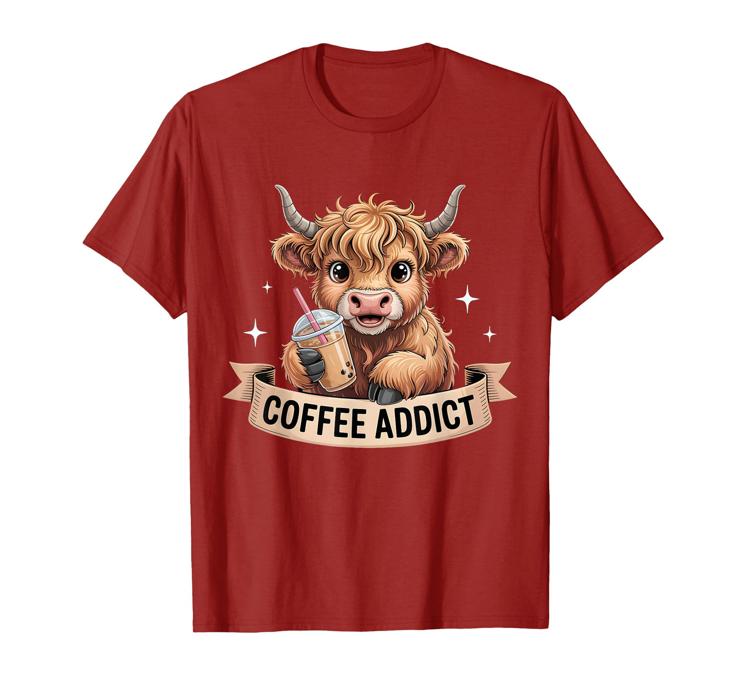 Cute Highland Cow Coffee Addict Funny Drink Coffee Cowgirl T-Shirt