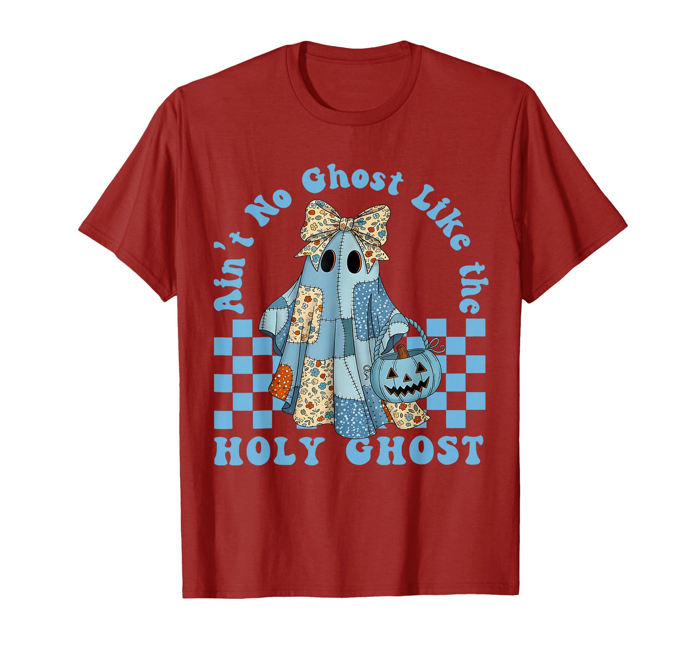 Aint No Ghost Like The Holy Ghost Blue Denim Patchwork Ghost T-Shirt