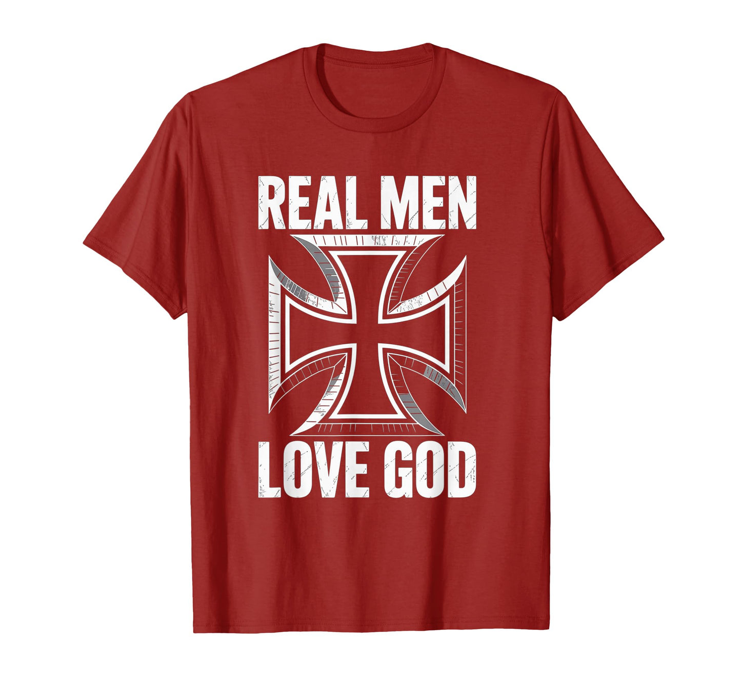 Retro Christian Cross Real Men Love God Design T-Shirt