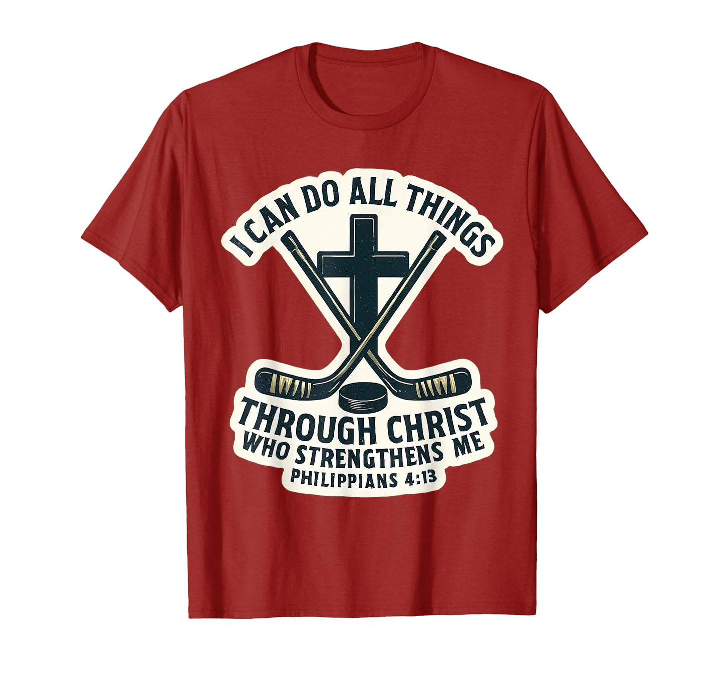 Christian Ice Hockey Bible Verse Quote Philippians 4:13 T-Shirt