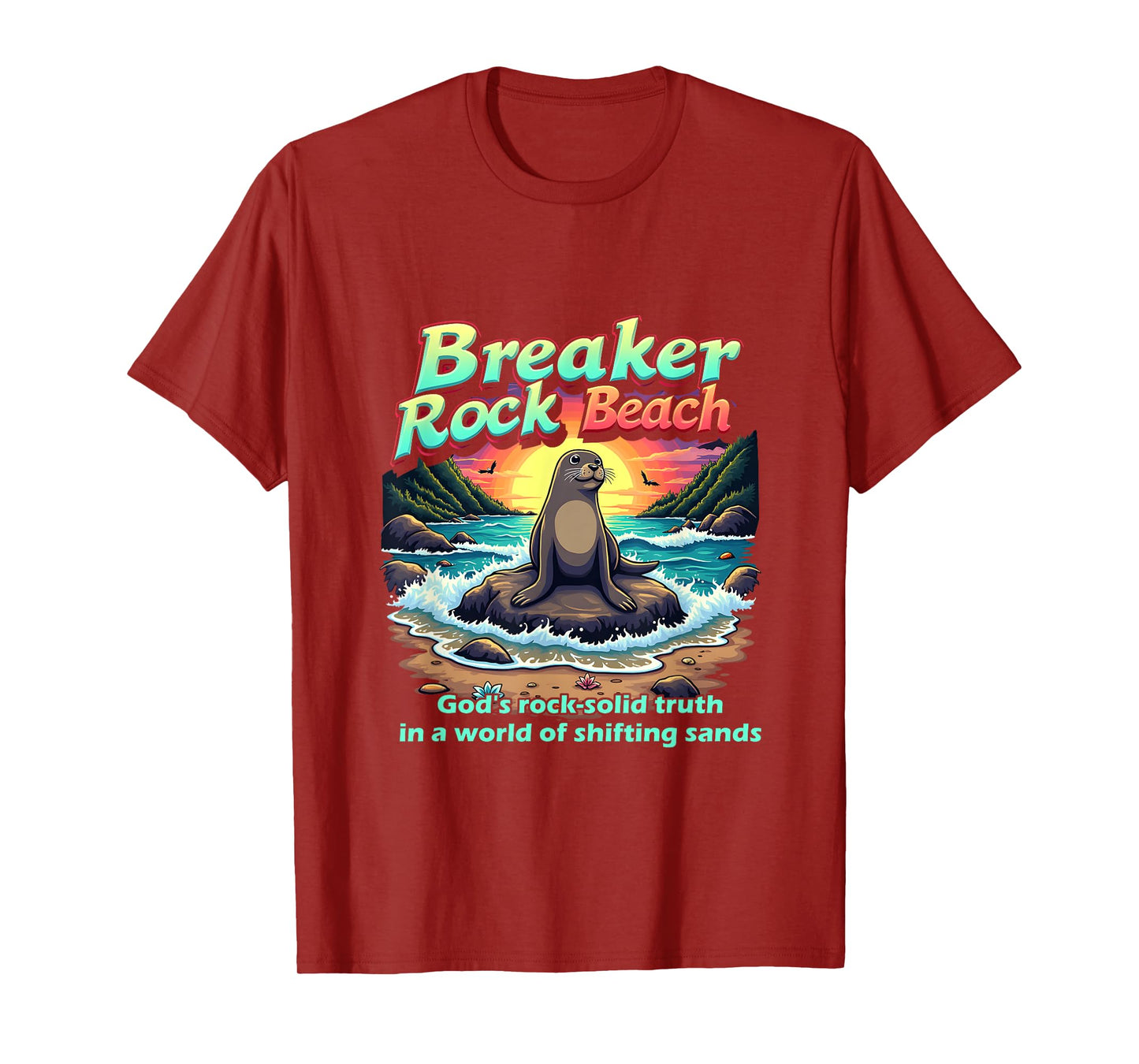 Retro VBS 2025 Breaker Rock Camp Beach God's Solid Beach T-Shirt