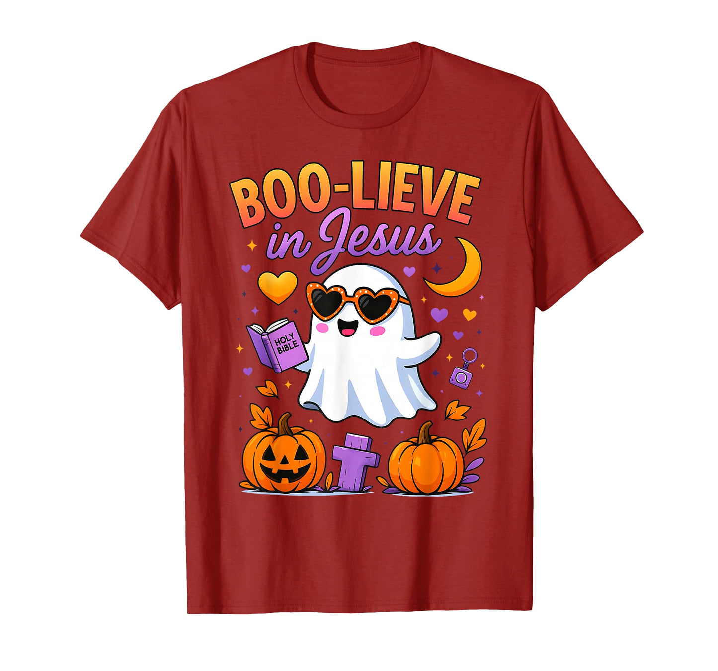 Boo-Lieve in Jesus Pastel Ghost Christian Halloween Funny T-Shirt