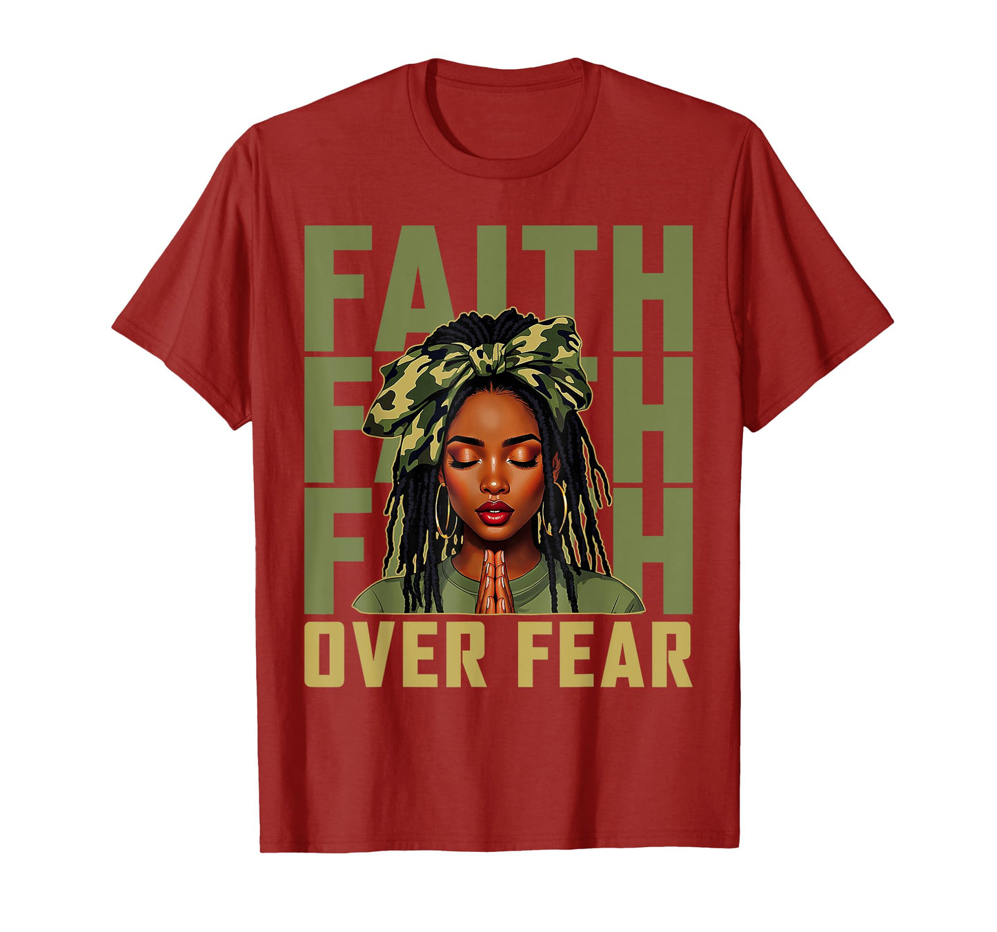 Faith Over Fear Christian Camo African American Afro Women T-Shirt