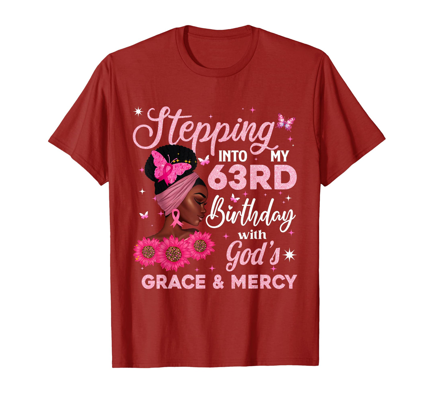 Retro 63rd Bday Woman Breast Cancer Butterfly 63 Years Old T-Shirt