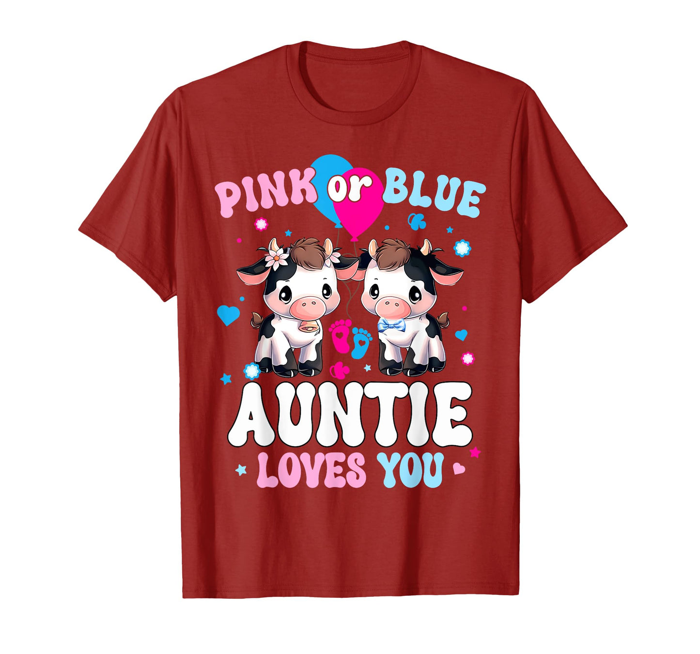 Pink Or Blue Auntie Loves You Cow Gender Reveal Announcement T-Shirt