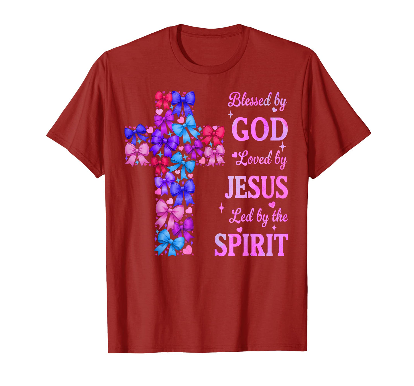 Blessed by God Loved by Jesus Coquette Bow Cross T-Shirt