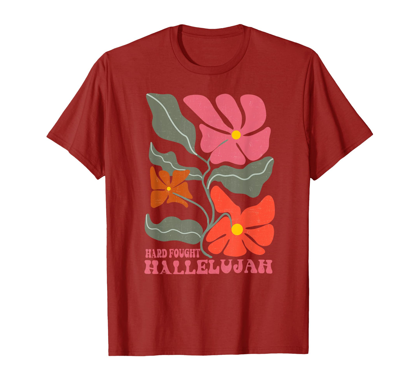 Retro Vintage Christian Hard Fought Hallelujah Boho Floral T-Shirt