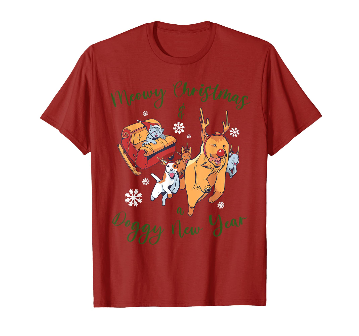 Dog with Cat on Christmas Men Women T-Shirt