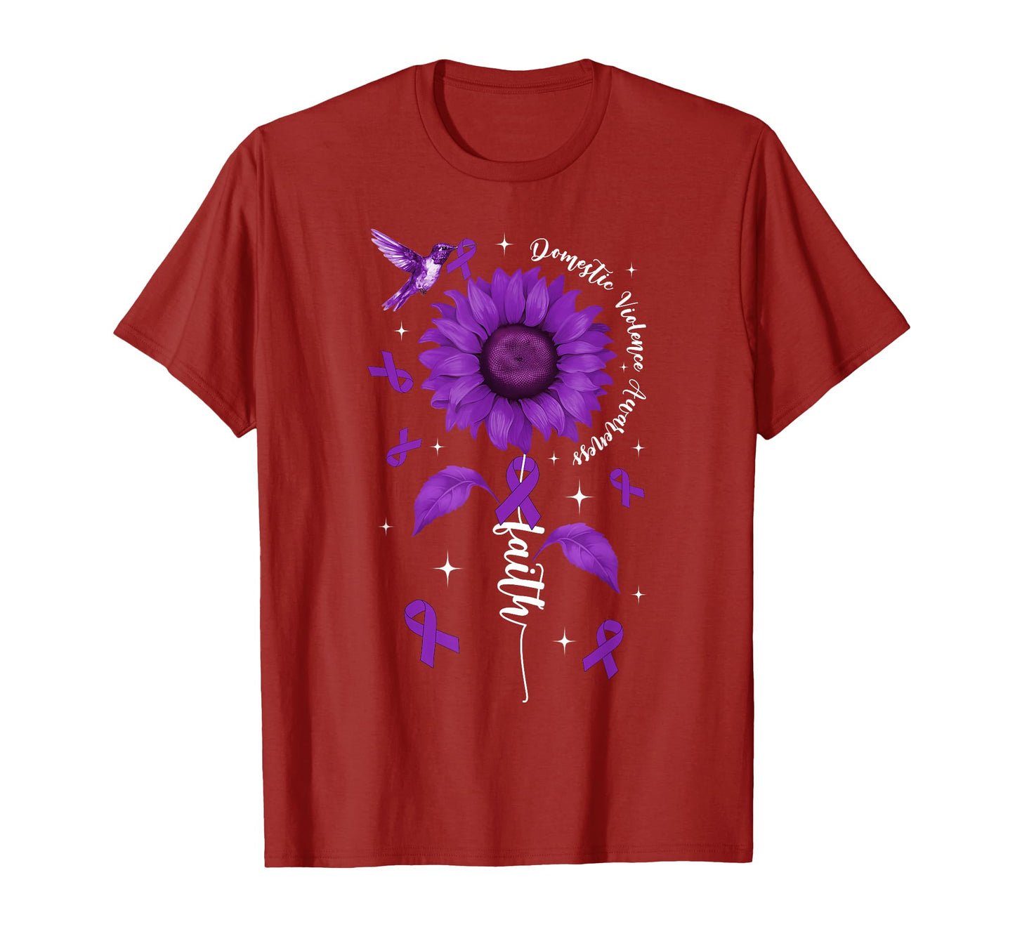 Faith Domestic Violence Awareness Purple Ribbon & Sunflower T-Shirt