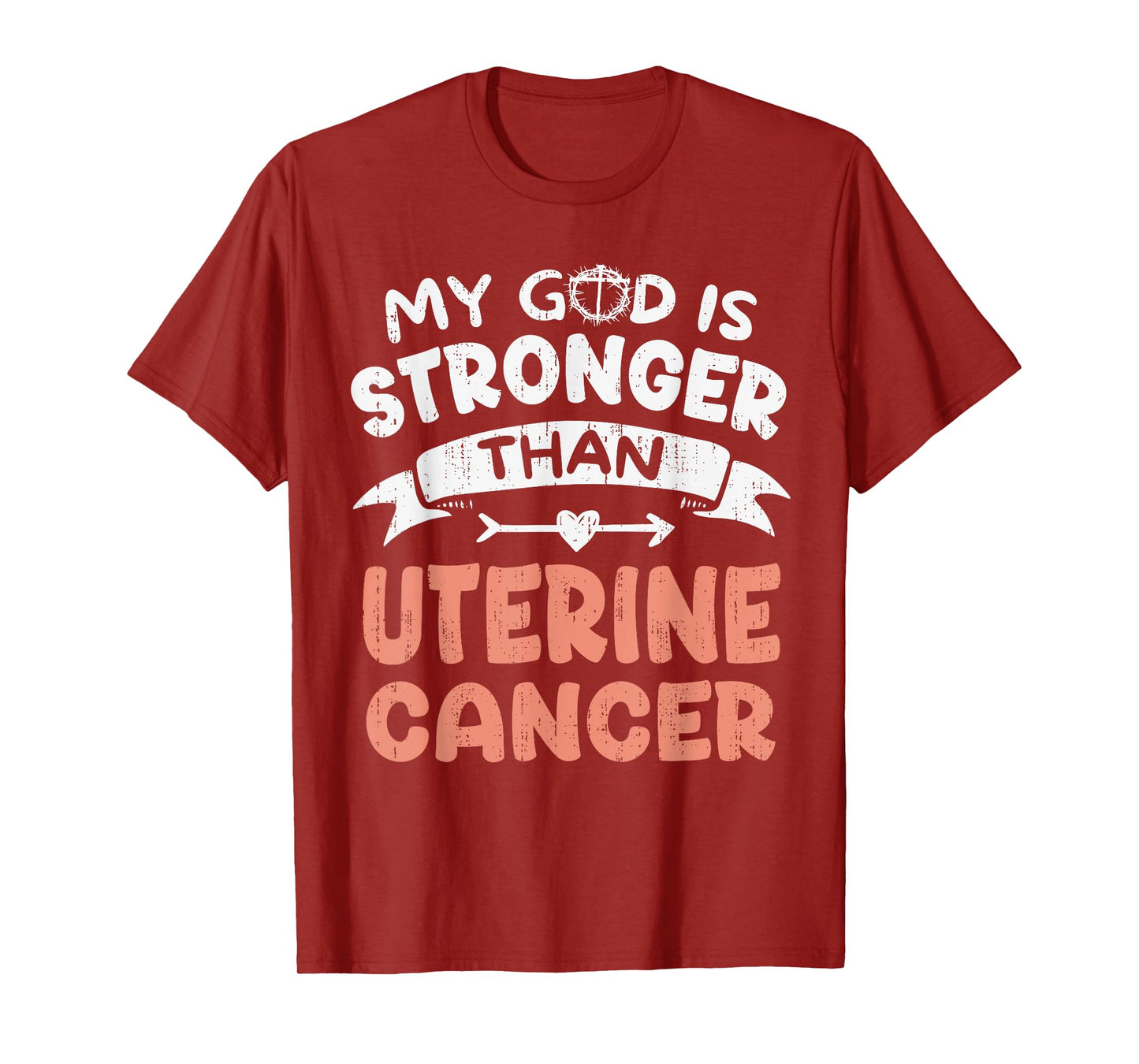 God Stronger Uterine Cancer Awareness Christian Ribbon Peach T-Shirt
