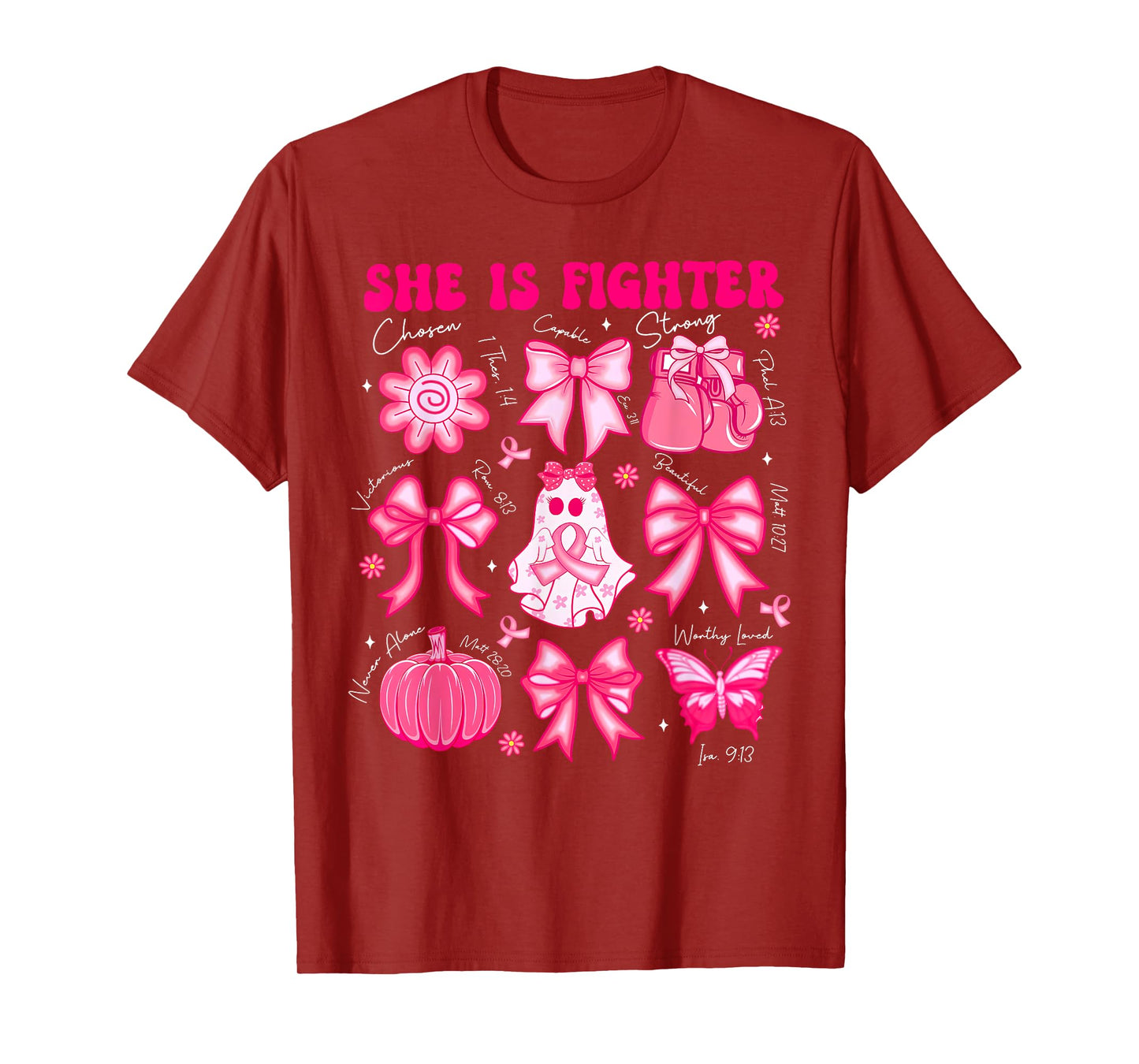 Breast Cancer Ghost Fighter Bible Verse Halloween Men Women T-Shirt